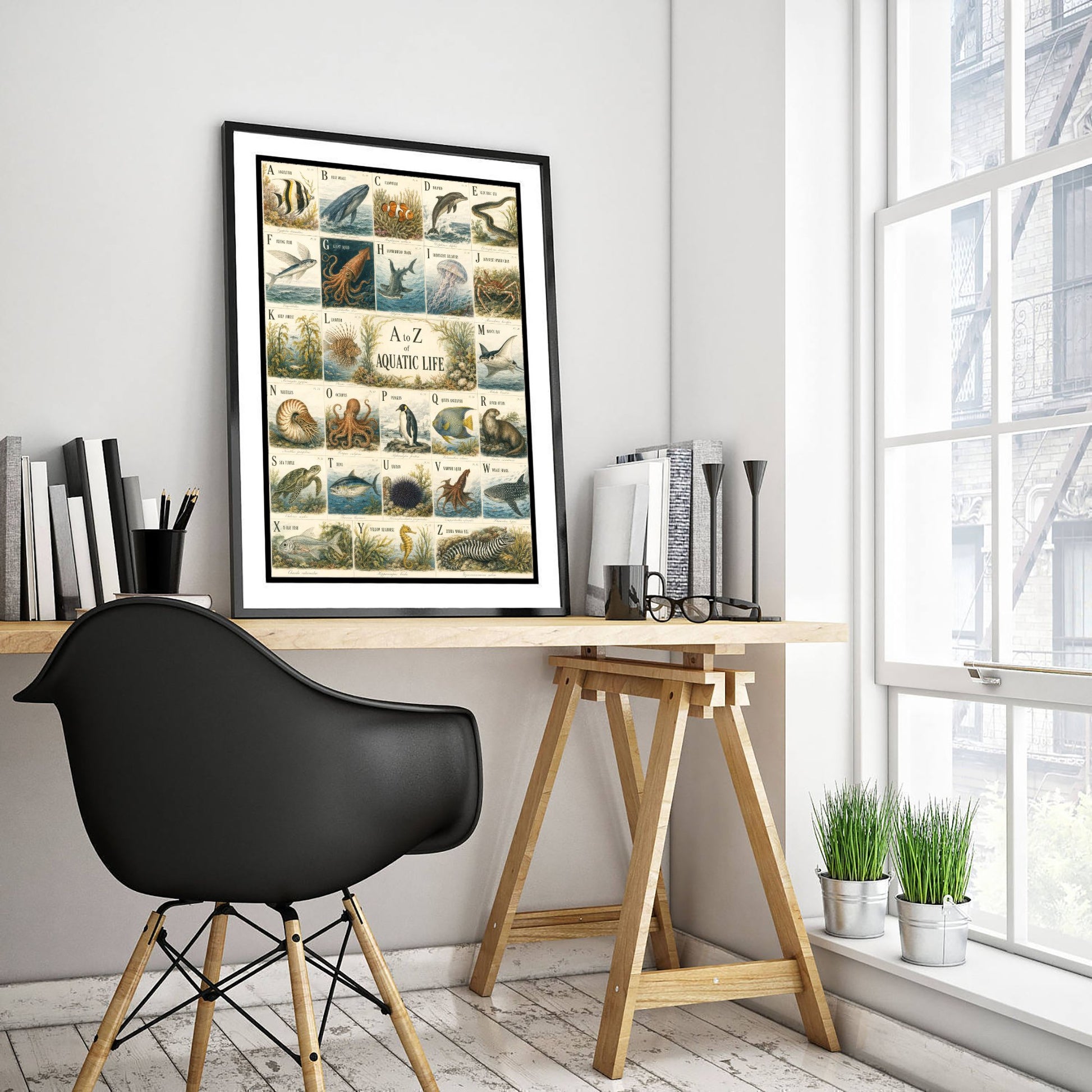 A to Z of Aquatic Life Art Print - Vintage Natural History Illustration - Ocean Alphabet Poster 3/3