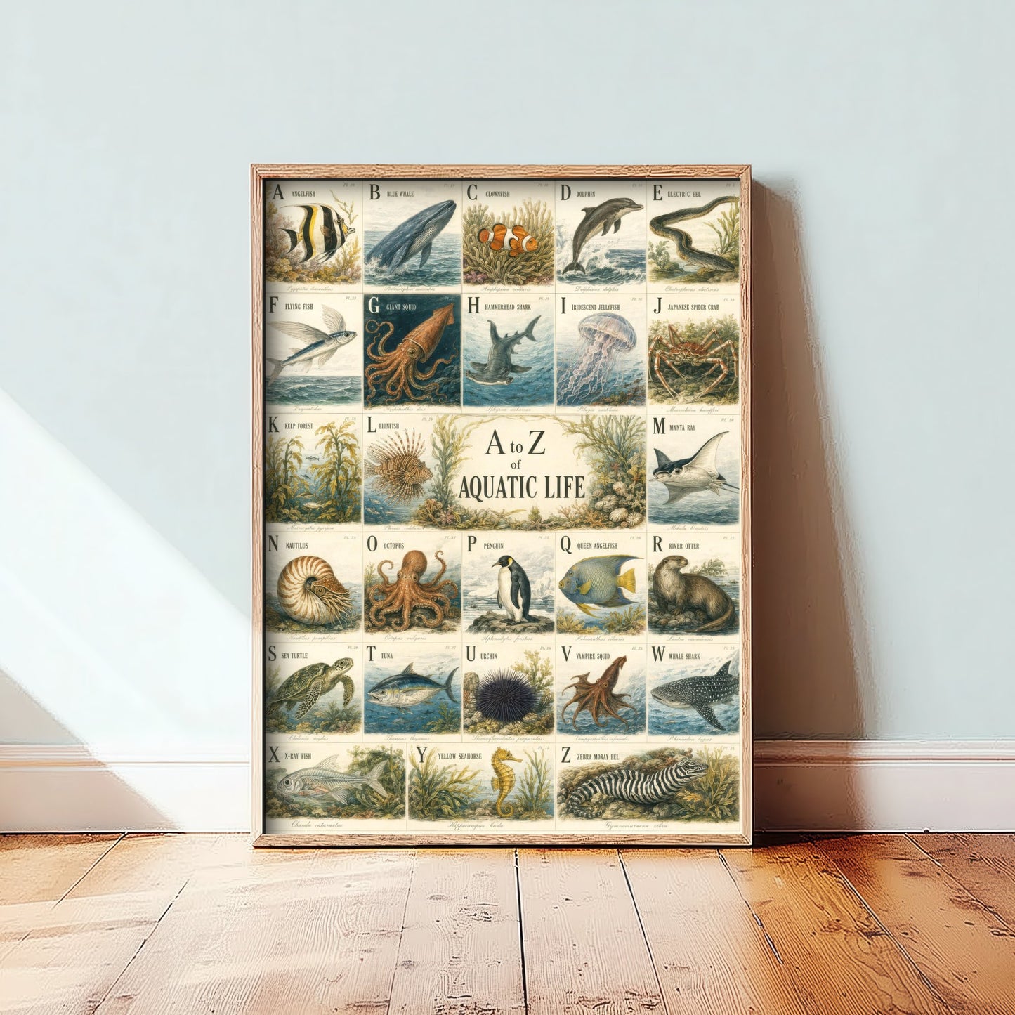 A to Z of Aquatic Life Art Print - Vintage Natural History Illustration - Ocean Alphabet Poster 3/3
