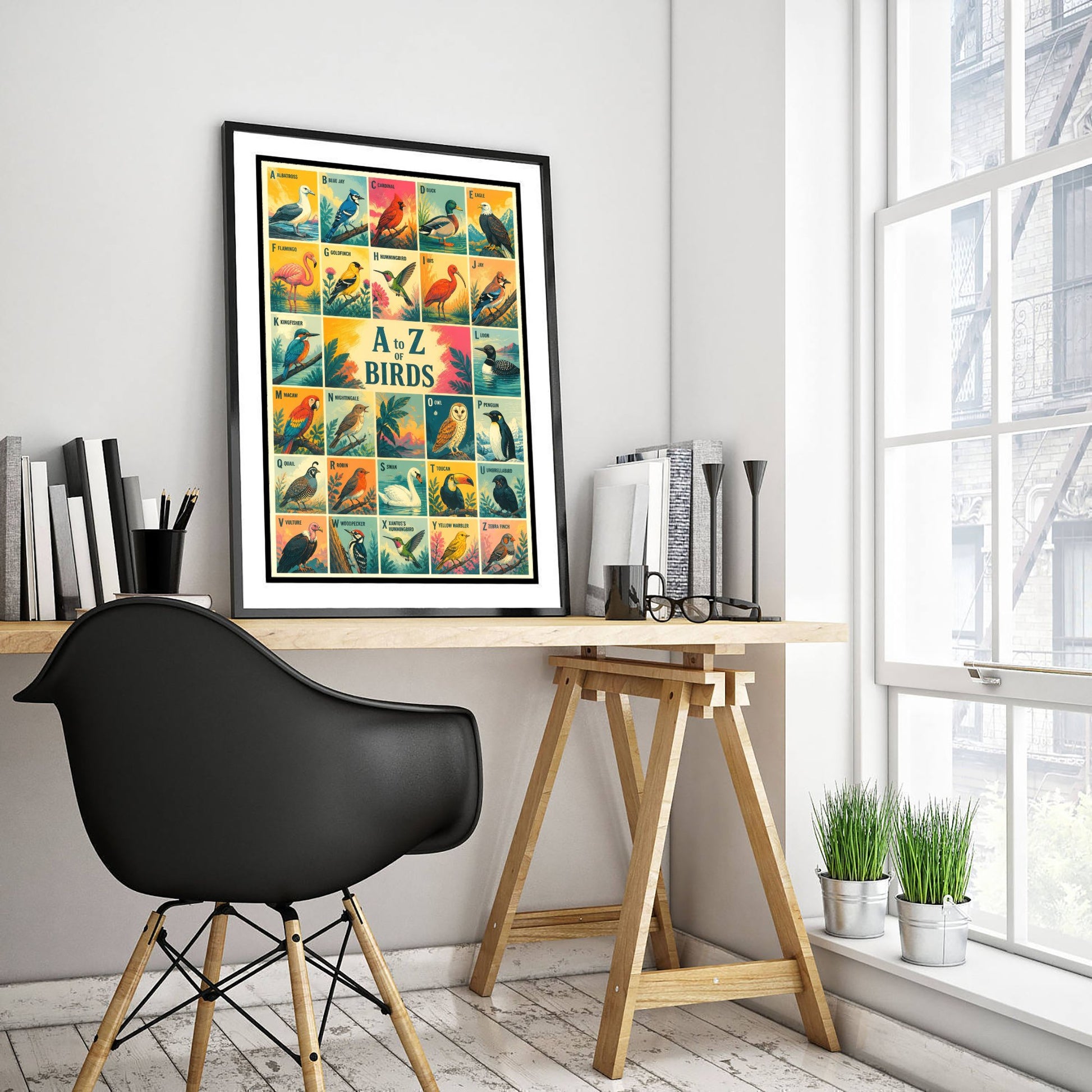 A to Z of Birds Alphabet Art Print - Colourful Retro Illustration - Kids Bird Chart Poster 2/3