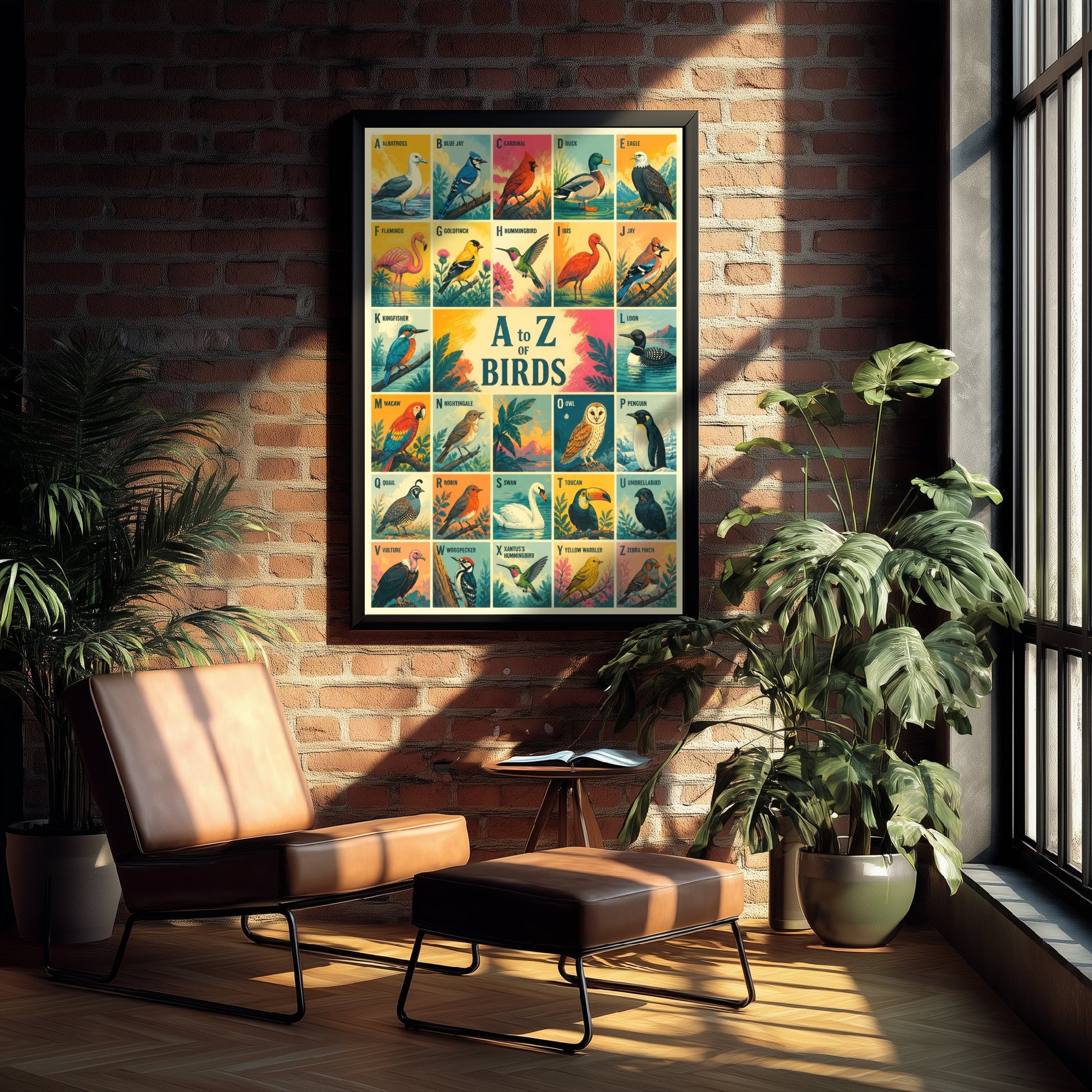 A to Z of Birds Alphabet Art Print - Colourful Retro Illustration - Kids Bird Chart Poster 2/3