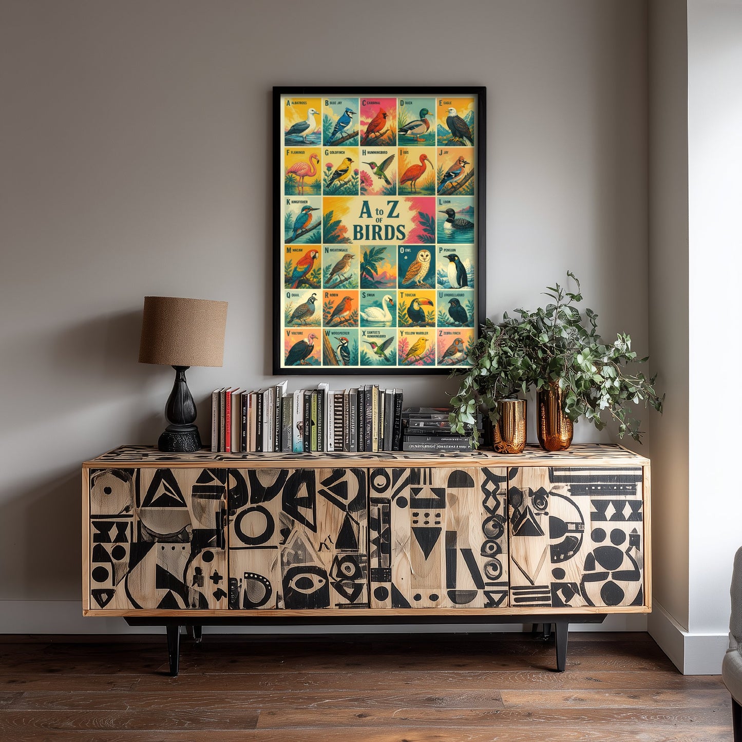 A to Z of Birds Alphabet Art Print - Colourful Retro Illustration - Kids Bird Chart Poster 2/3