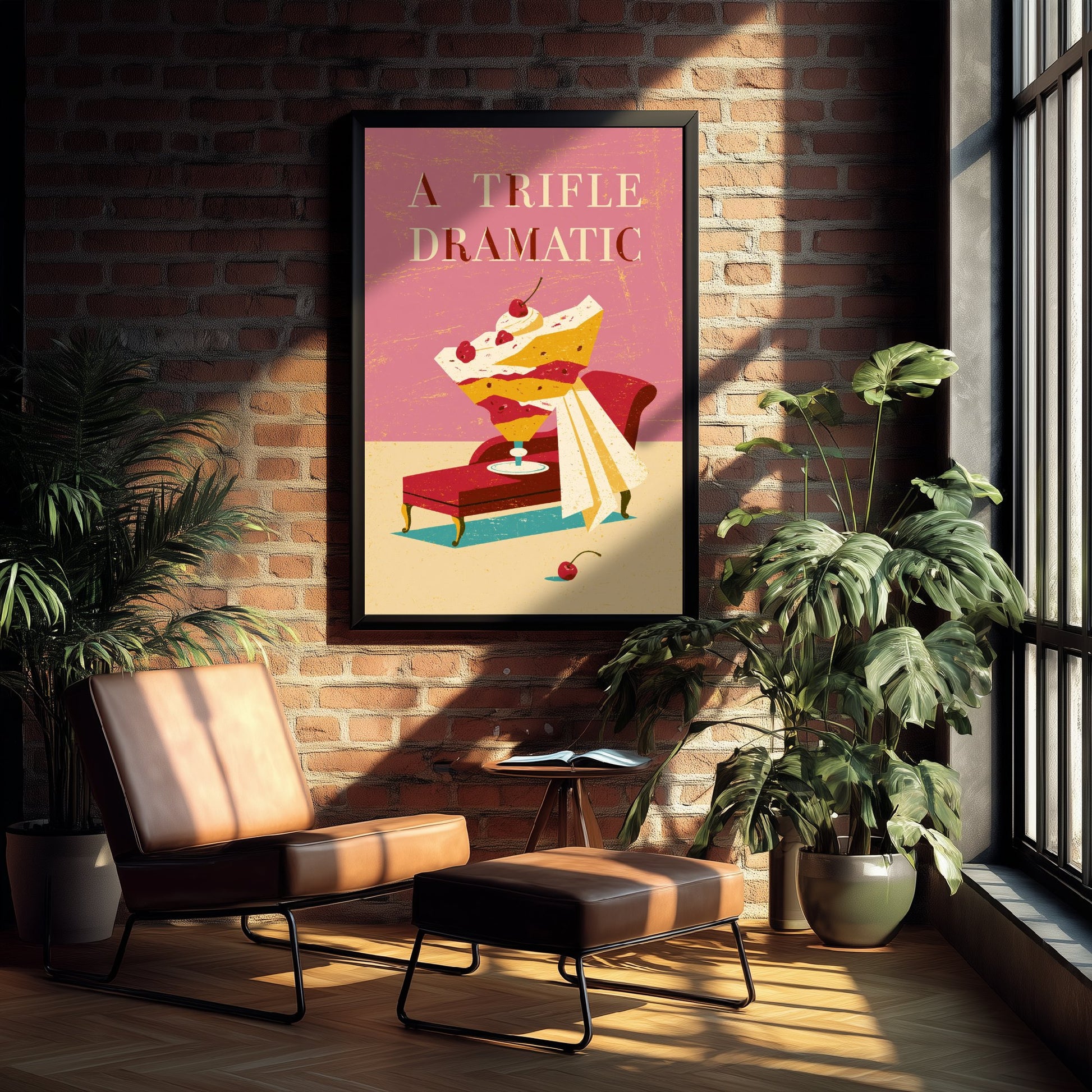 A Trifle Dramatic Art Print - Funny Dessert Poster - Retro Trifle Pun Kitchen Illustration