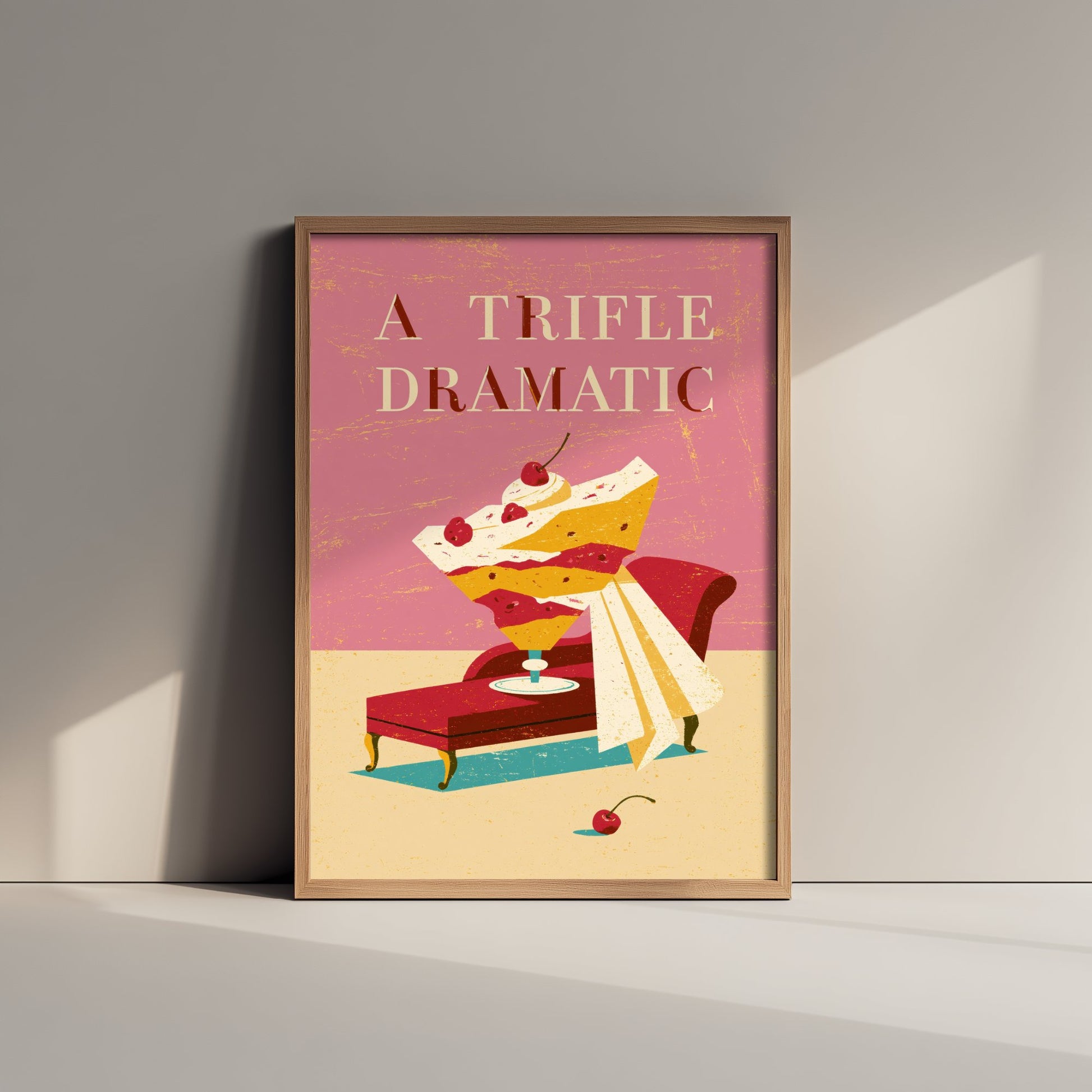 A Trifle Dramatic Art Print - Funny Dessert Poster - Retro Trifle Pun Kitchen Illustration