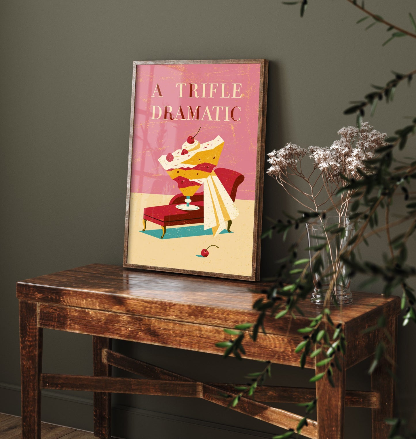 A Trifle Dramatic Art Print - Funny Dessert Poster - Retro Trifle Pun Kitchen Illustration