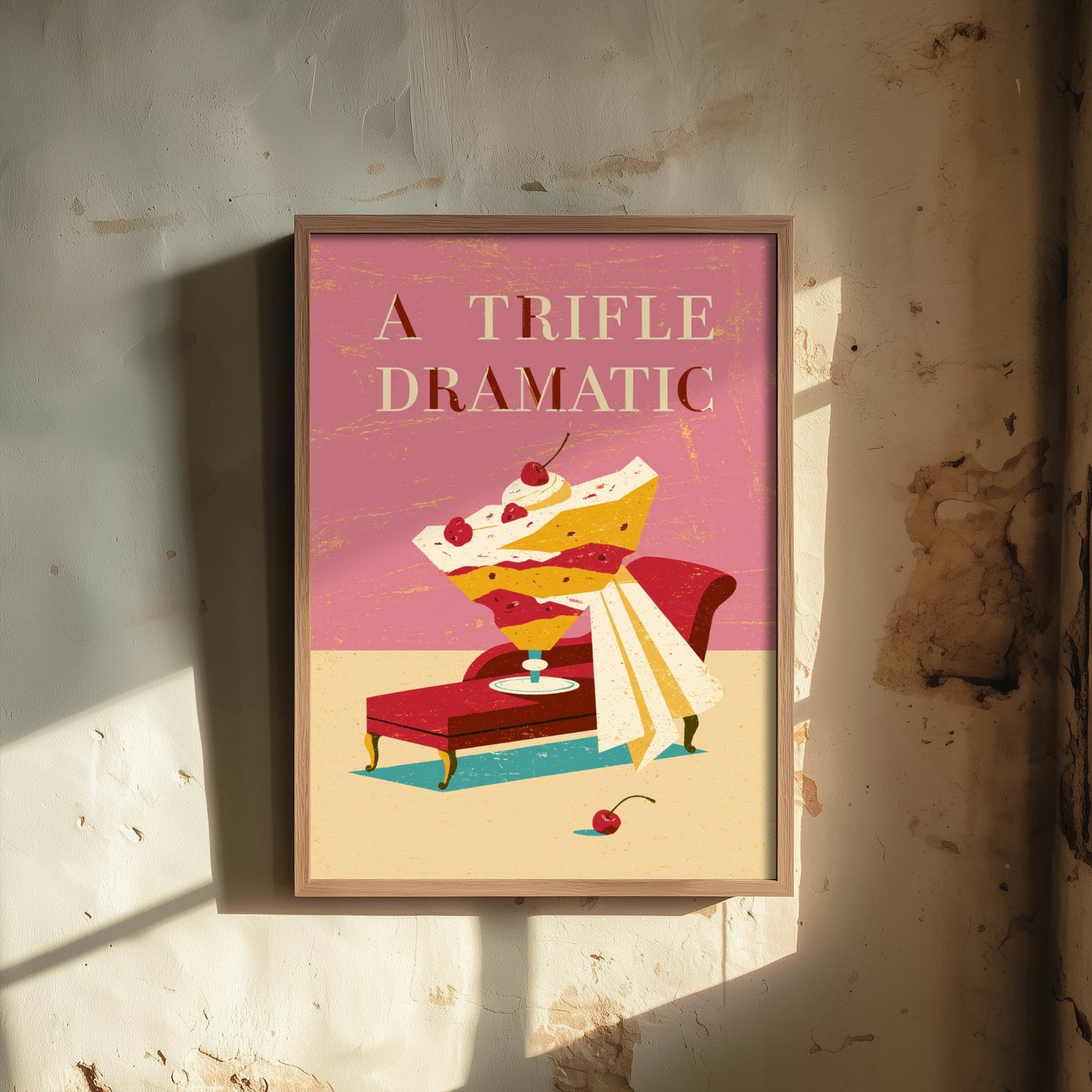 A Trifle Dramatic Art Print - Funny Dessert Poster - Retro Trifle Pun Kitchen Illustration
