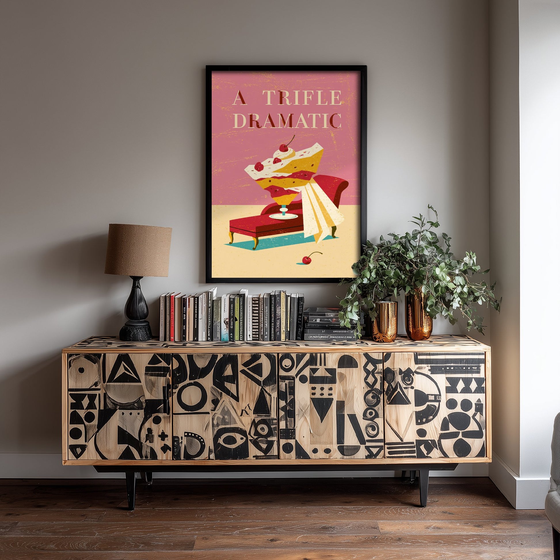 A Trifle Dramatic Art Print - Funny Dessert Poster - Retro Trifle Pun Kitchen Illustration