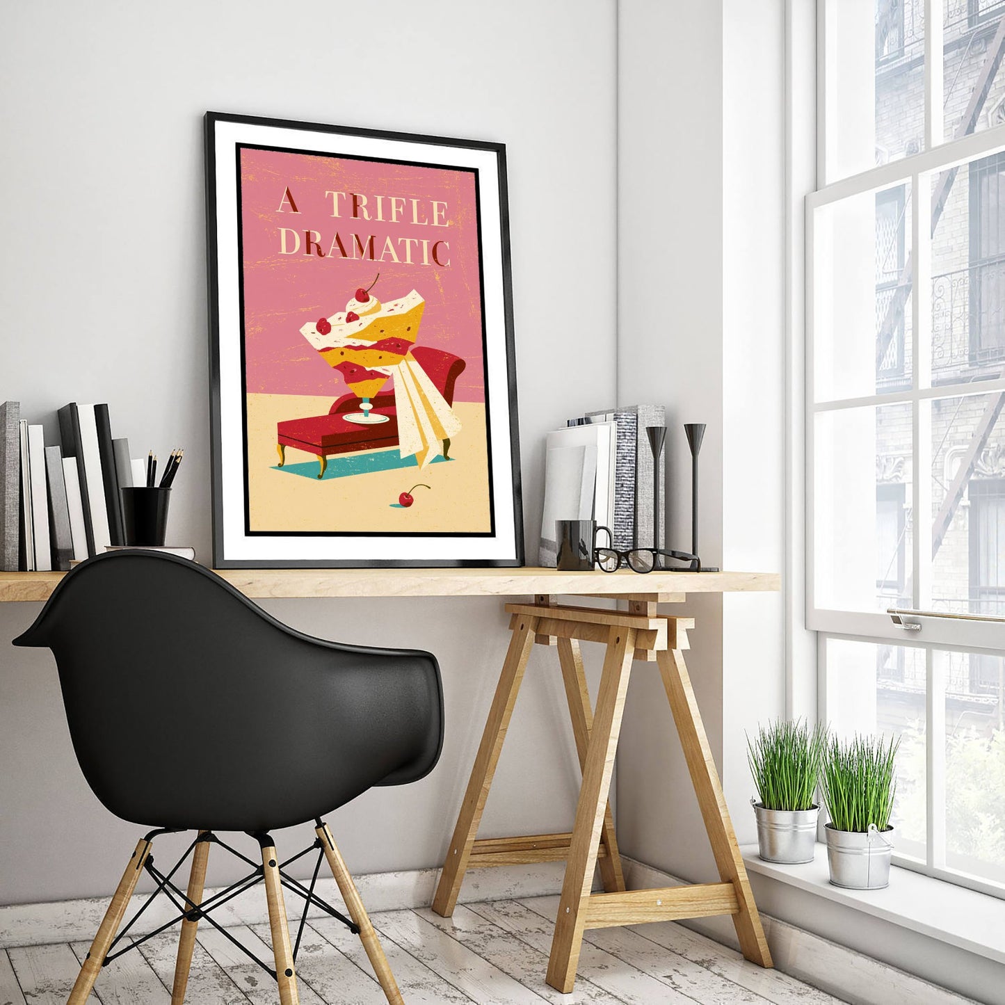 A Trifle Dramatic Art Print - Funny Dessert Poster - Retro Trifle Pun Kitchen Illustration
