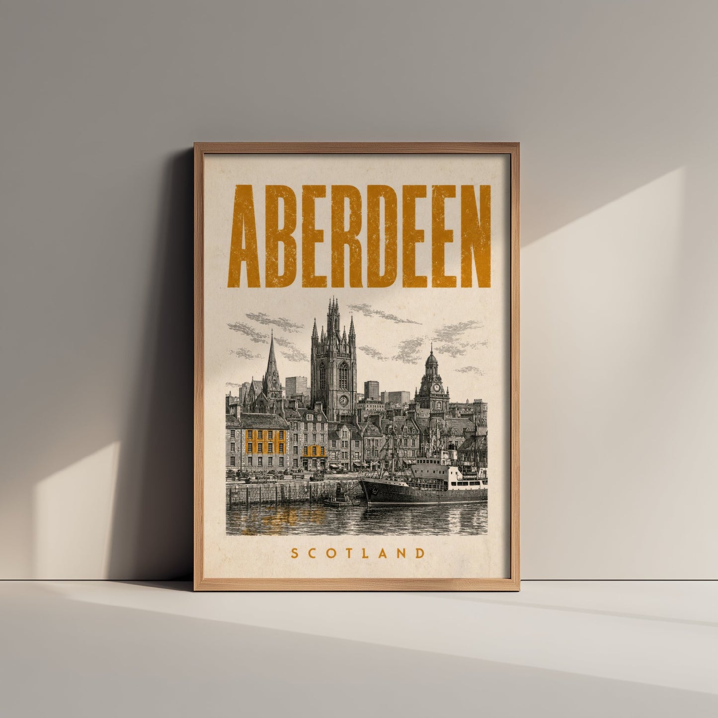 Aberdeen Scotland Travel Poster - Vintage Duotone Art Print - Distressed City Illustration - Granite City Skyline 1/3