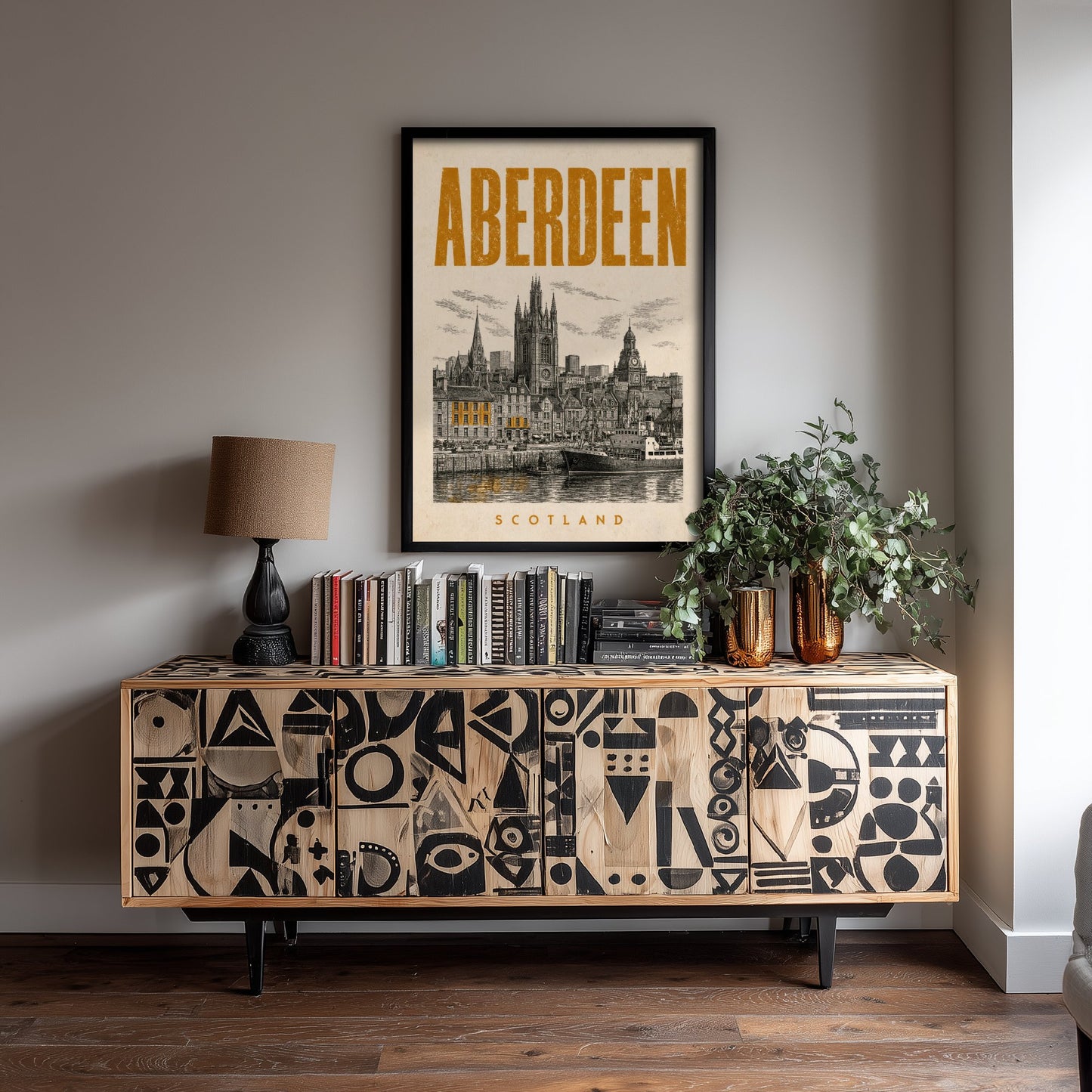 Aberdeen Scotland Travel Poster - Vintage Duotone Art Print - Distressed City Illustration - Granite City Skyline 1/3