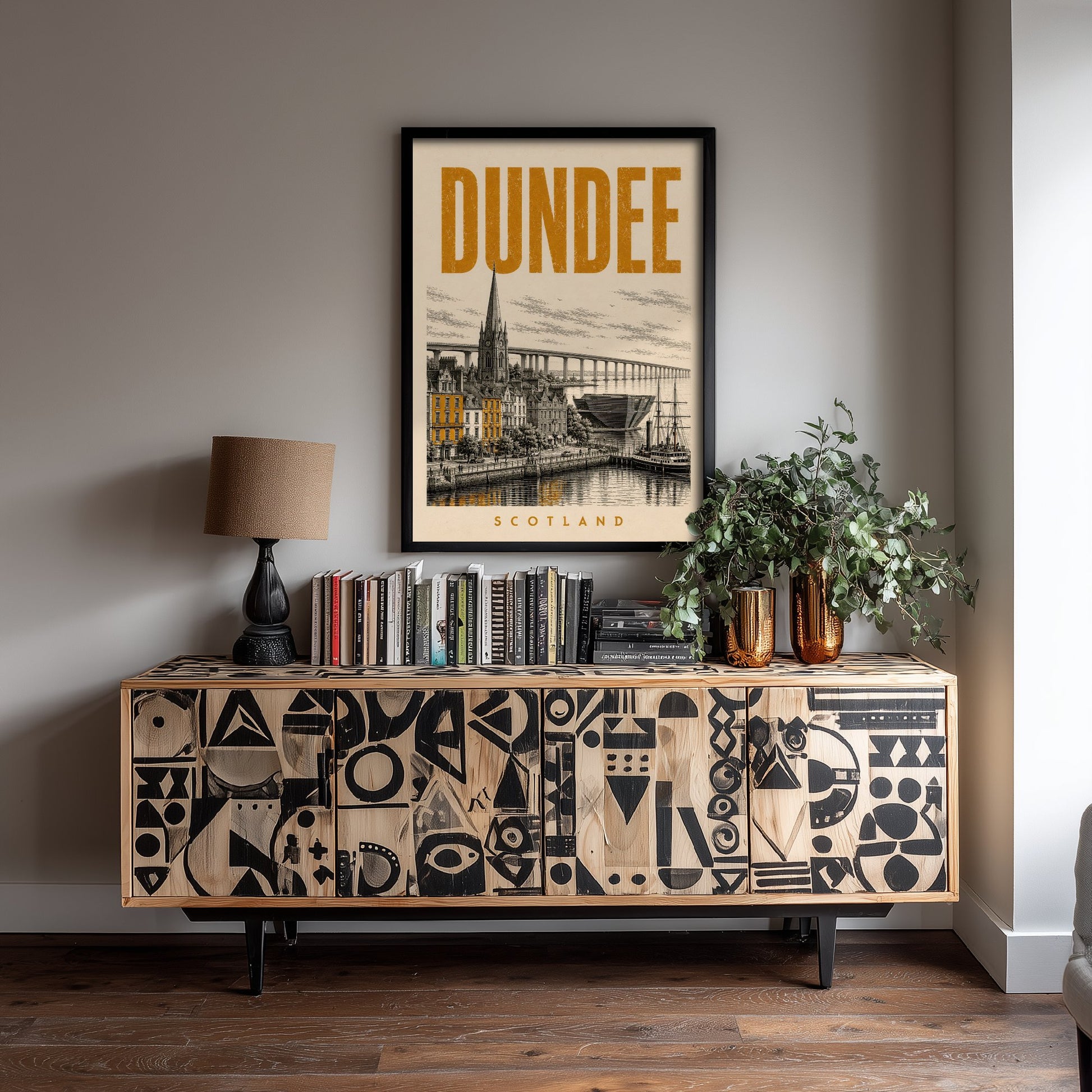 Dundee Scotland Travel Poster - Vintage Duotone Art Print - Distressed City Illustration - Waterfront Tay Bridge 2/3
