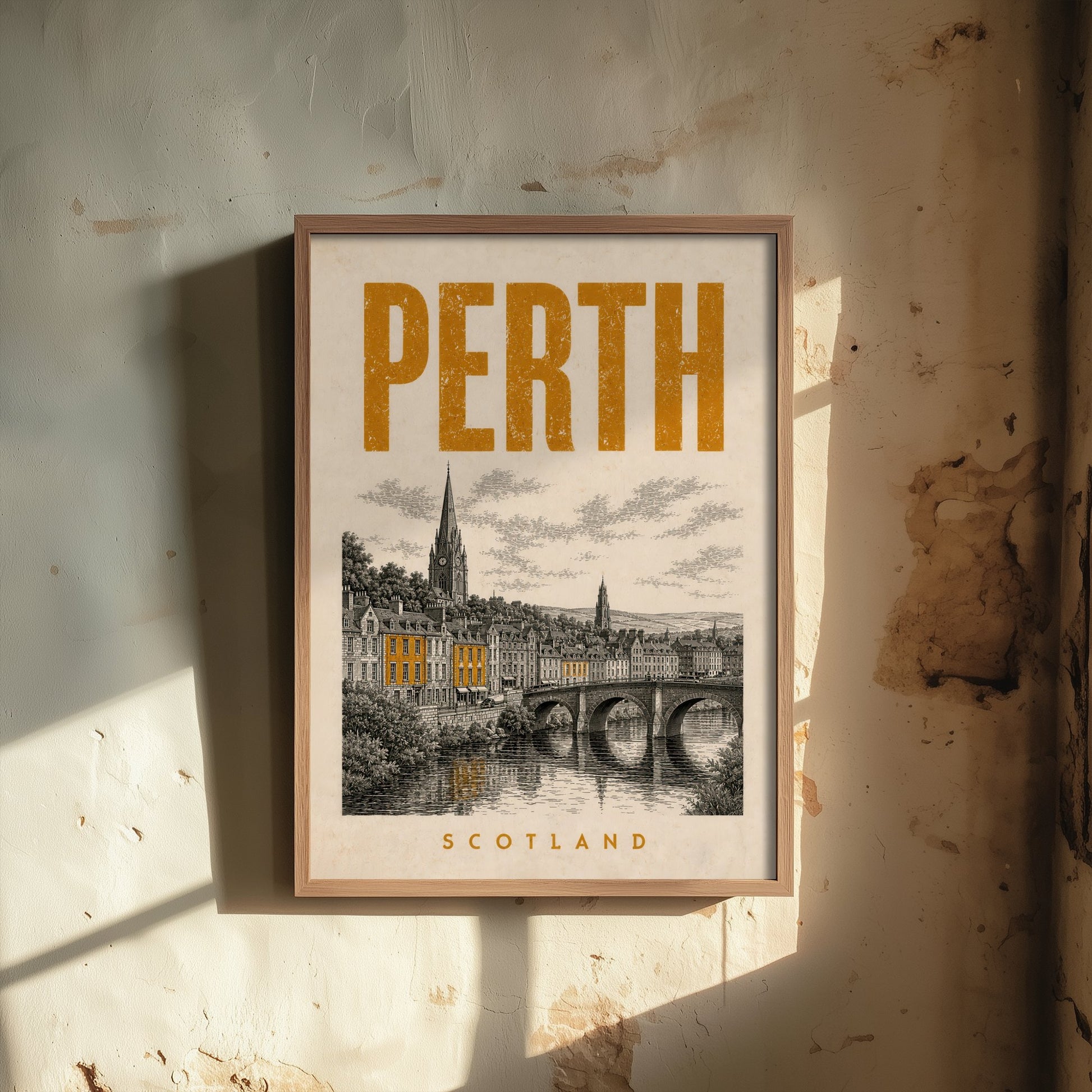 Perth Scotland Travel Poster - Vintage Duotone Art Print - Distressed City Illustration - River Tay 3/3