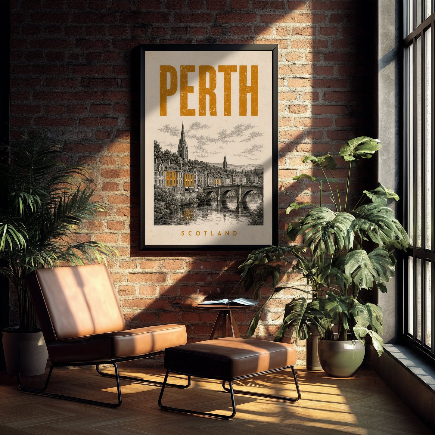 Perth Scotland Travel Poster - Vintage Duotone Art Print - Distressed City Illustration - River Tay 3/3