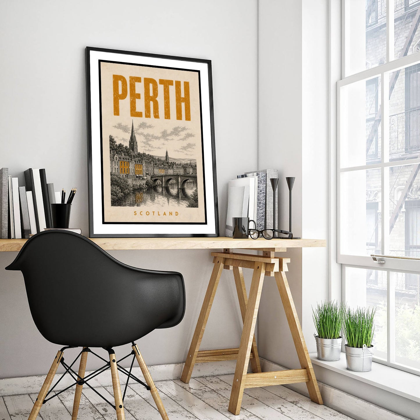Perth Scotland Travel Poster - Vintage Duotone Art Print - Distressed City Illustration - River Tay 3/3