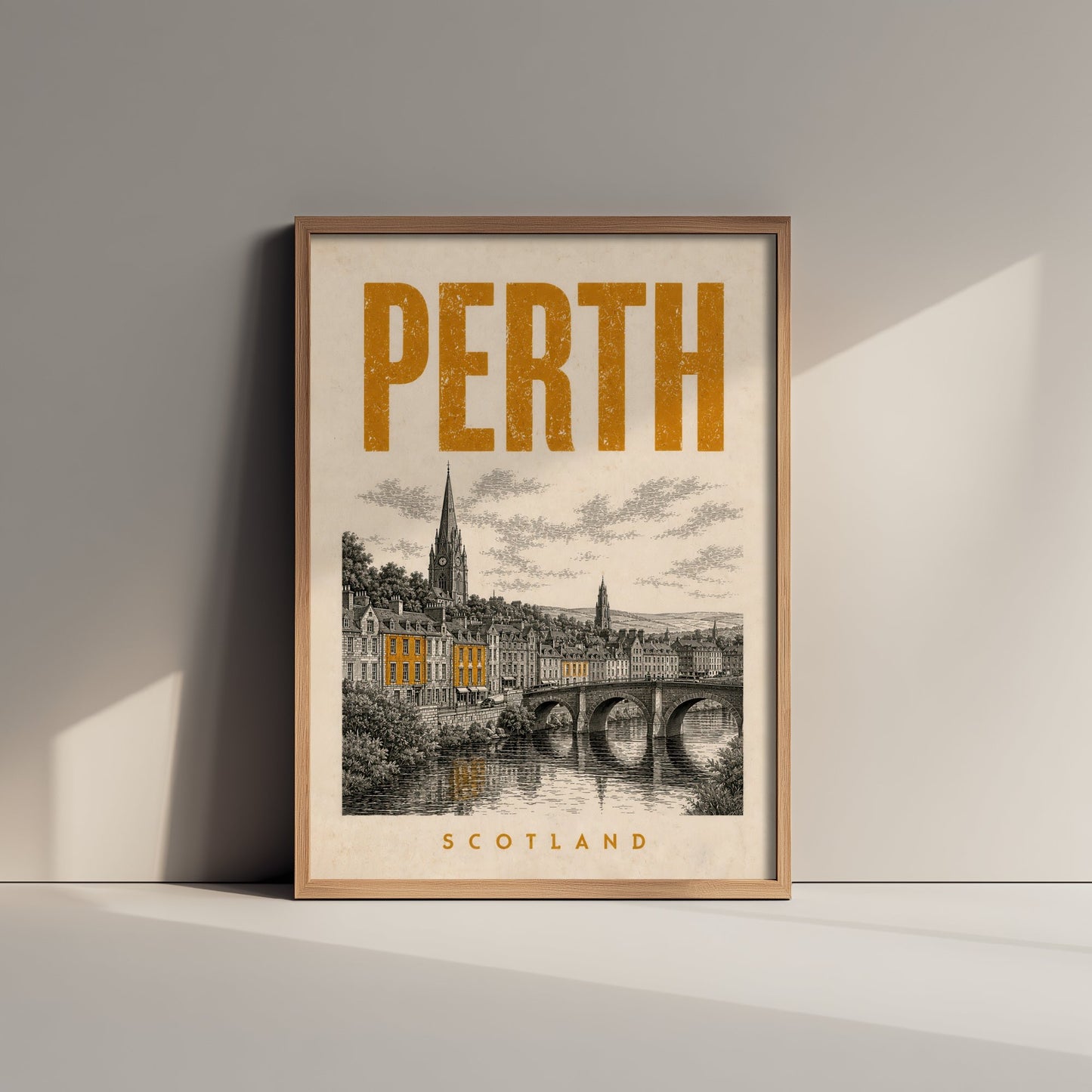 Perth Scotland Travel Poster - Vintage Duotone Art Print - Distressed City Illustration - River Tay 3/3