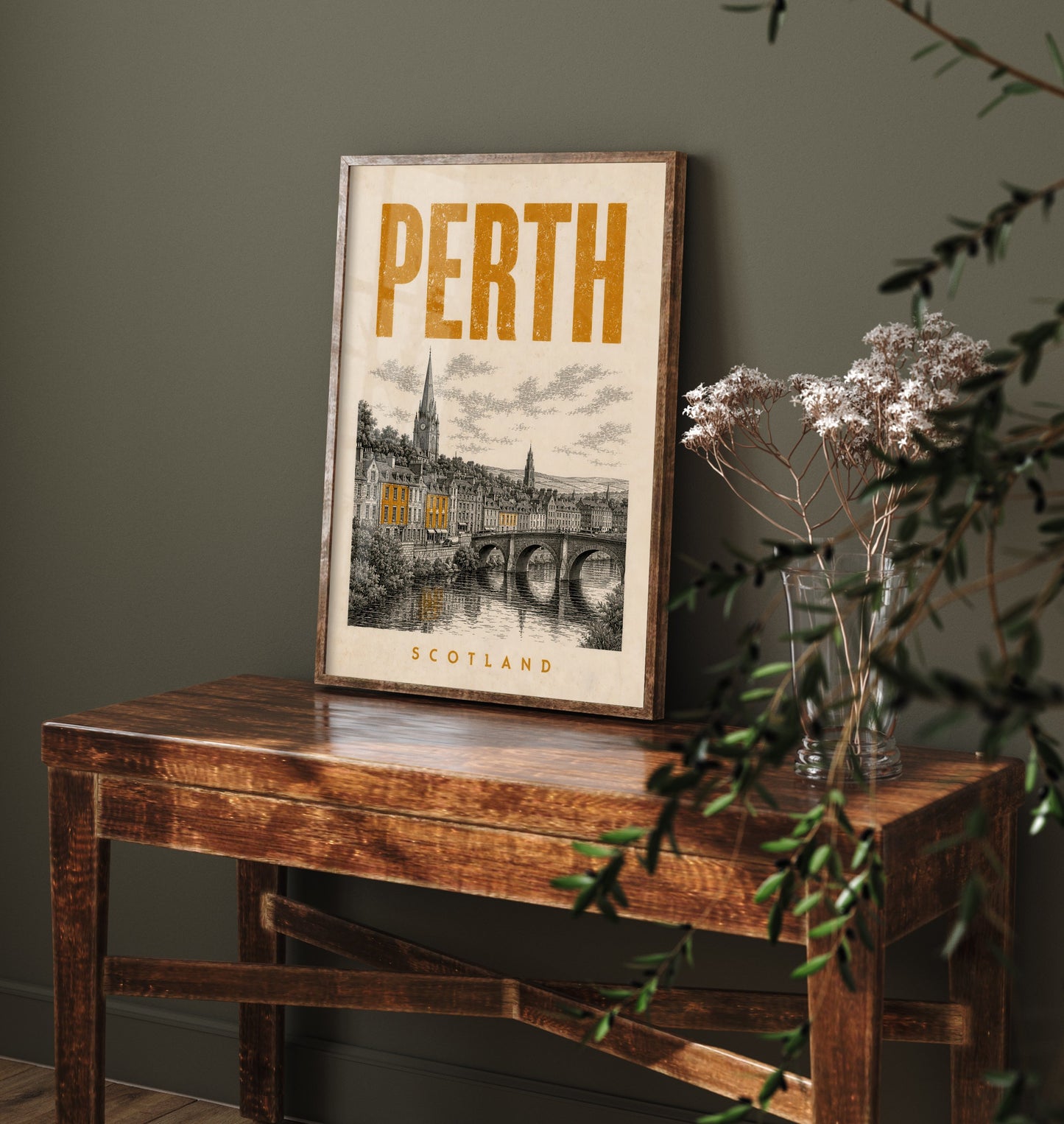 Perth Scotland Travel Poster - Vintage Duotone Art Print - Distressed City Illustration - River Tay 3/3