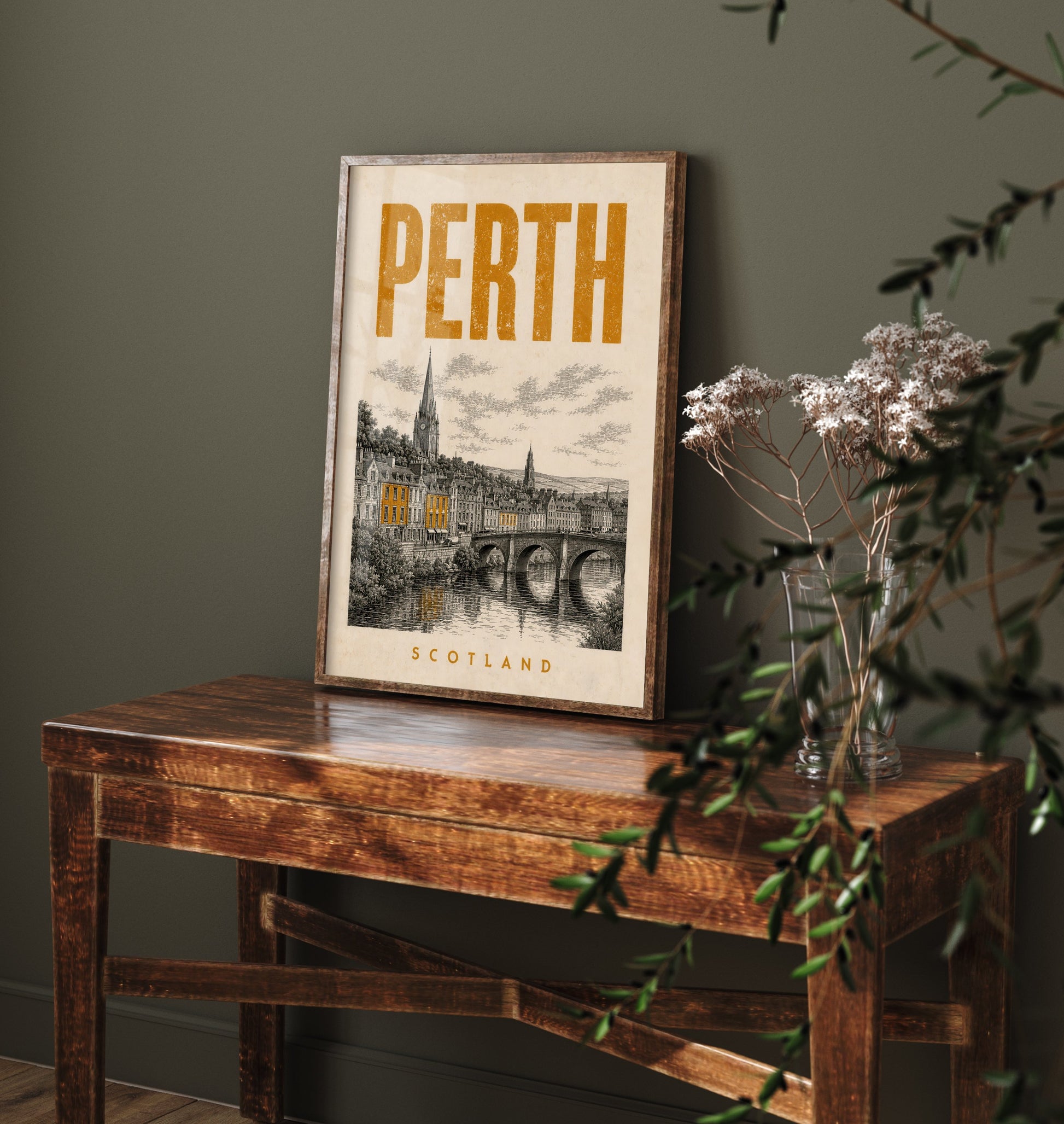 Perth Scotland Travel Poster - Vintage Duotone Art Print - Distressed City Illustration - River Tay 3/3