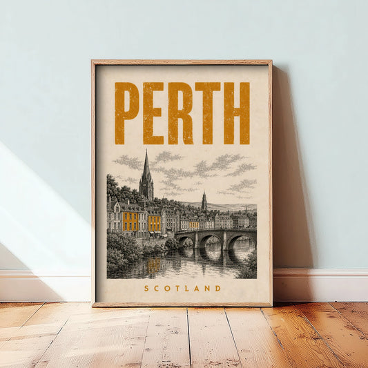 Perth Scotland Travel Poster - Vintage Duotone Art Print - Distressed City Illustration - River Tay 3/3