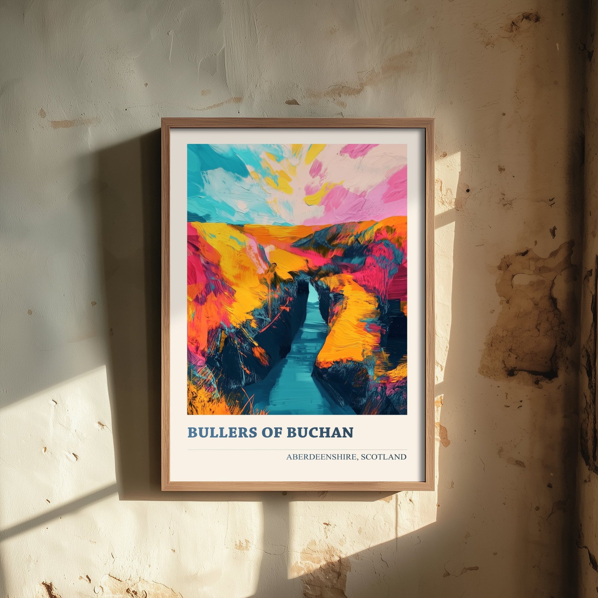 Bullers of Buchan Travel Poster - Aberdeenshire Scotland Art Print - Vibrant Sea Arch Illustration 1/3