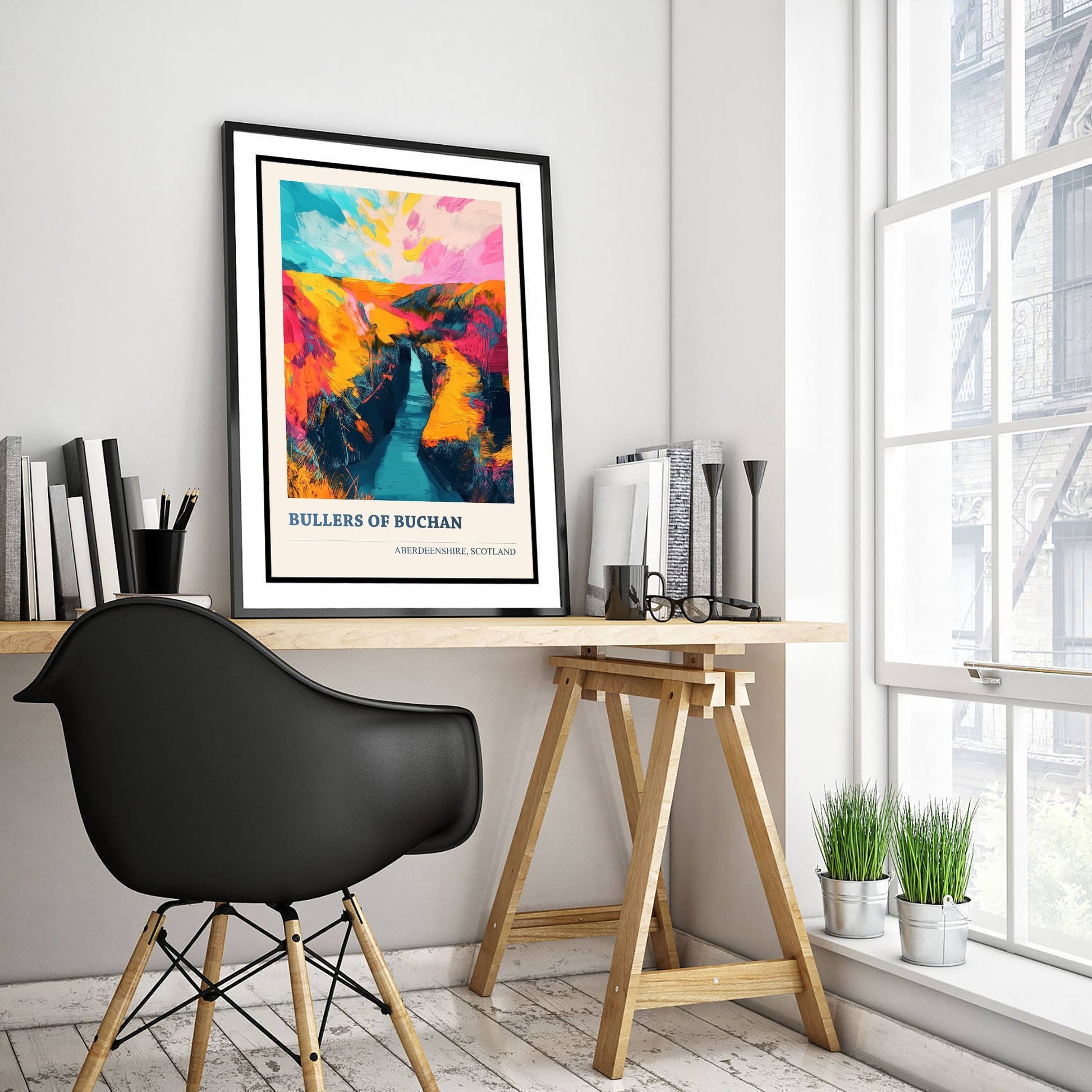 Bullers of Buchan Travel Poster - Aberdeenshire Scotland Art Print - Vibrant Sea Arch Illustration 1/3