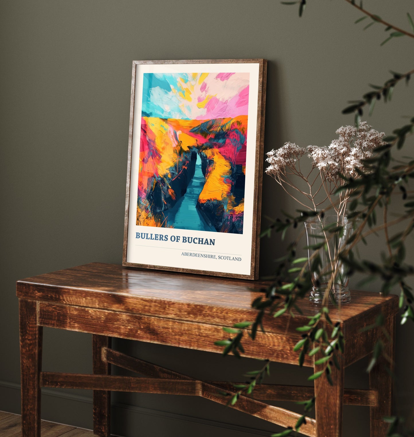 Bullers of Buchan Travel Poster - Aberdeenshire Scotland Art Print - Vibrant Sea Arch Illustration 1/3