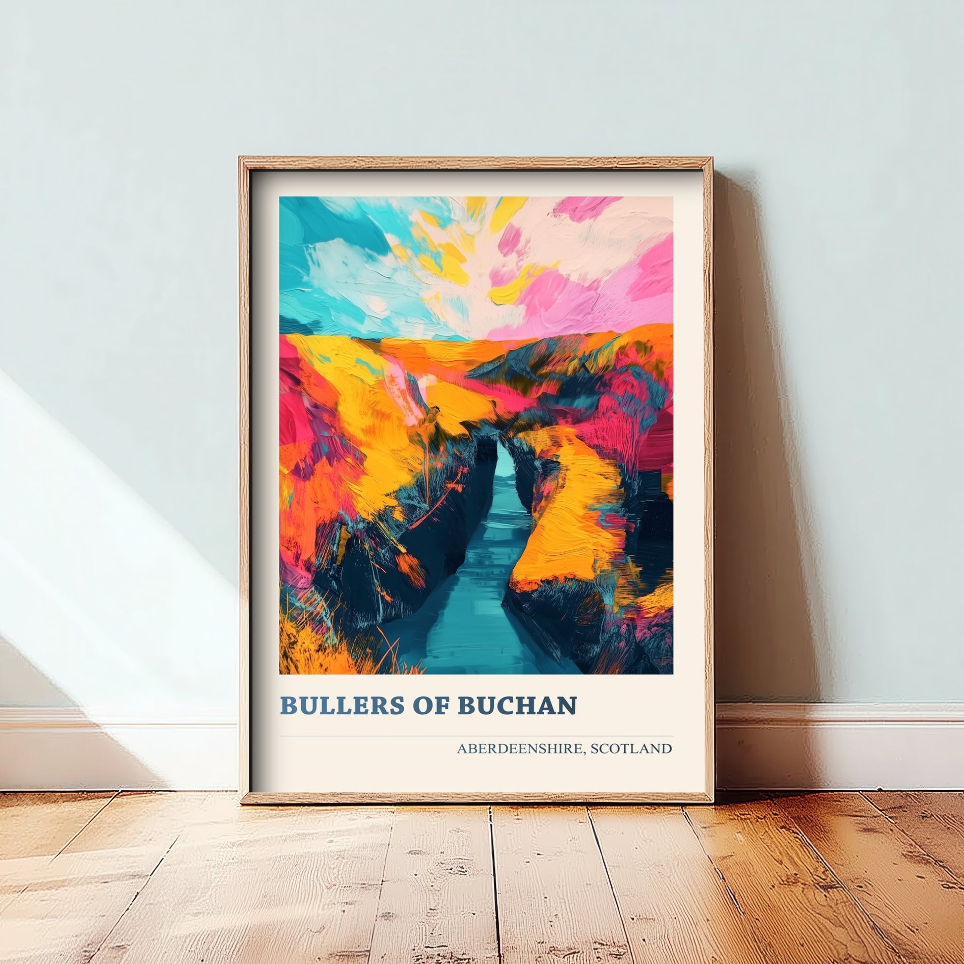 Bullers of Buchan Travel Poster - Aberdeenshire Scotland Art Print - Vibrant Sea Arch Illustration 1/3