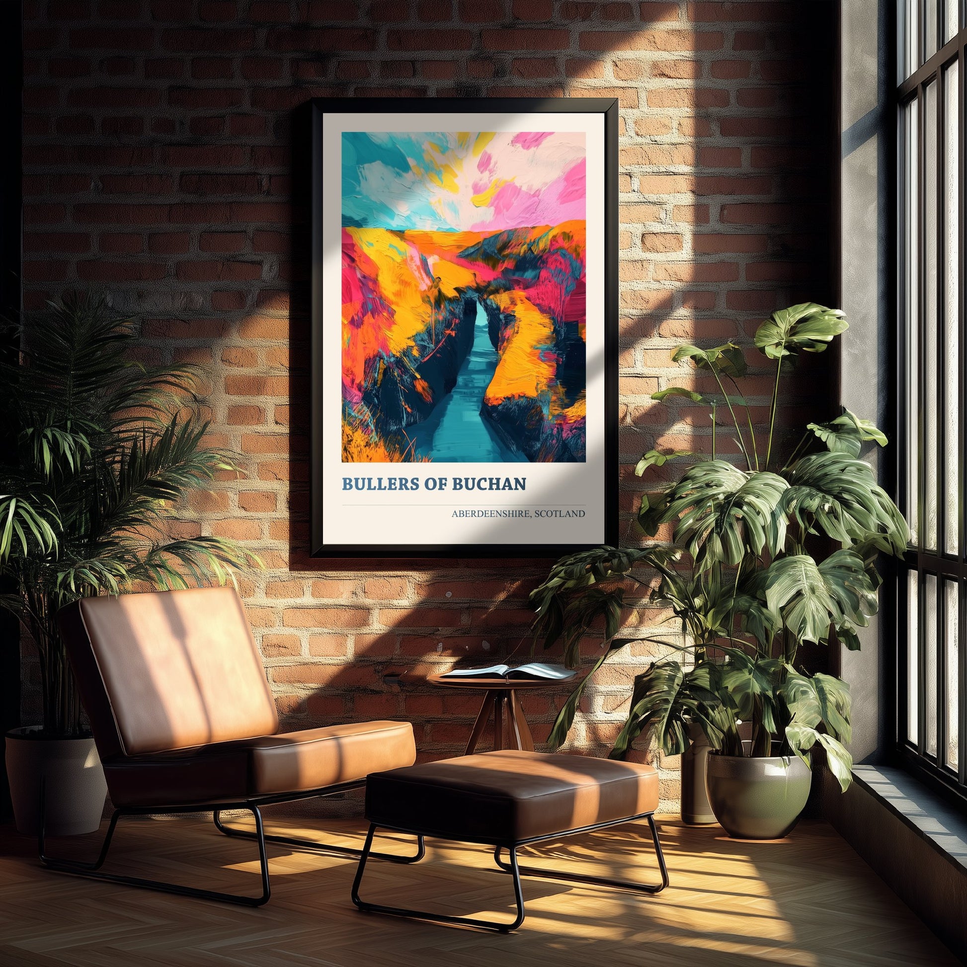 Bullers of Buchan Travel Poster - Aberdeenshire Scotland Art Print - Vibrant Sea Arch Illustration 1/3