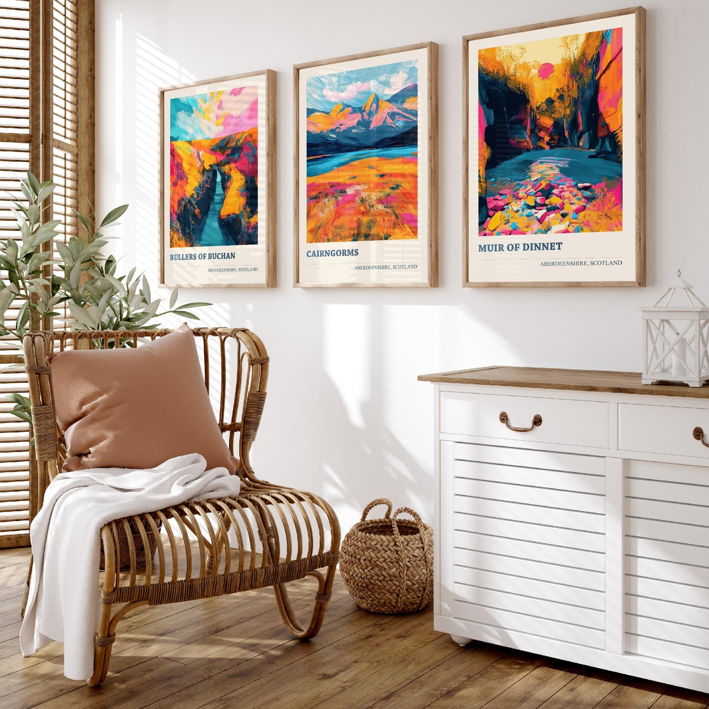 Aberdeenshire Scotland Set of Three Art Prints | Bullers of Buchan Cairngorms Muir of Dinnet | Vibrant Impasto Painting Poster
