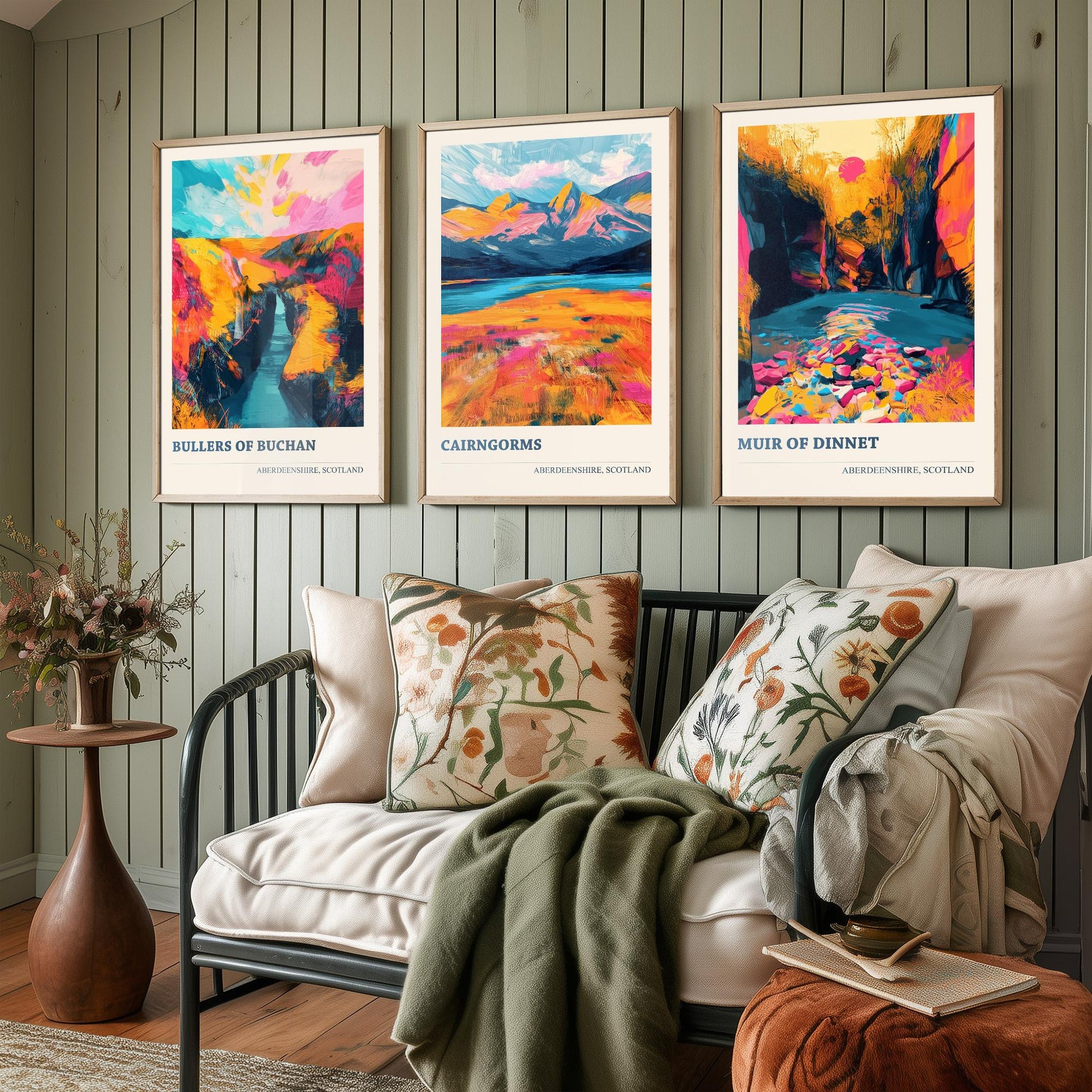 Aberdeenshire Scotland Set of Three Art Prints | Bullers of Buchan Cairngorms Muir of Dinnet | Vibrant Impasto Painting Poster