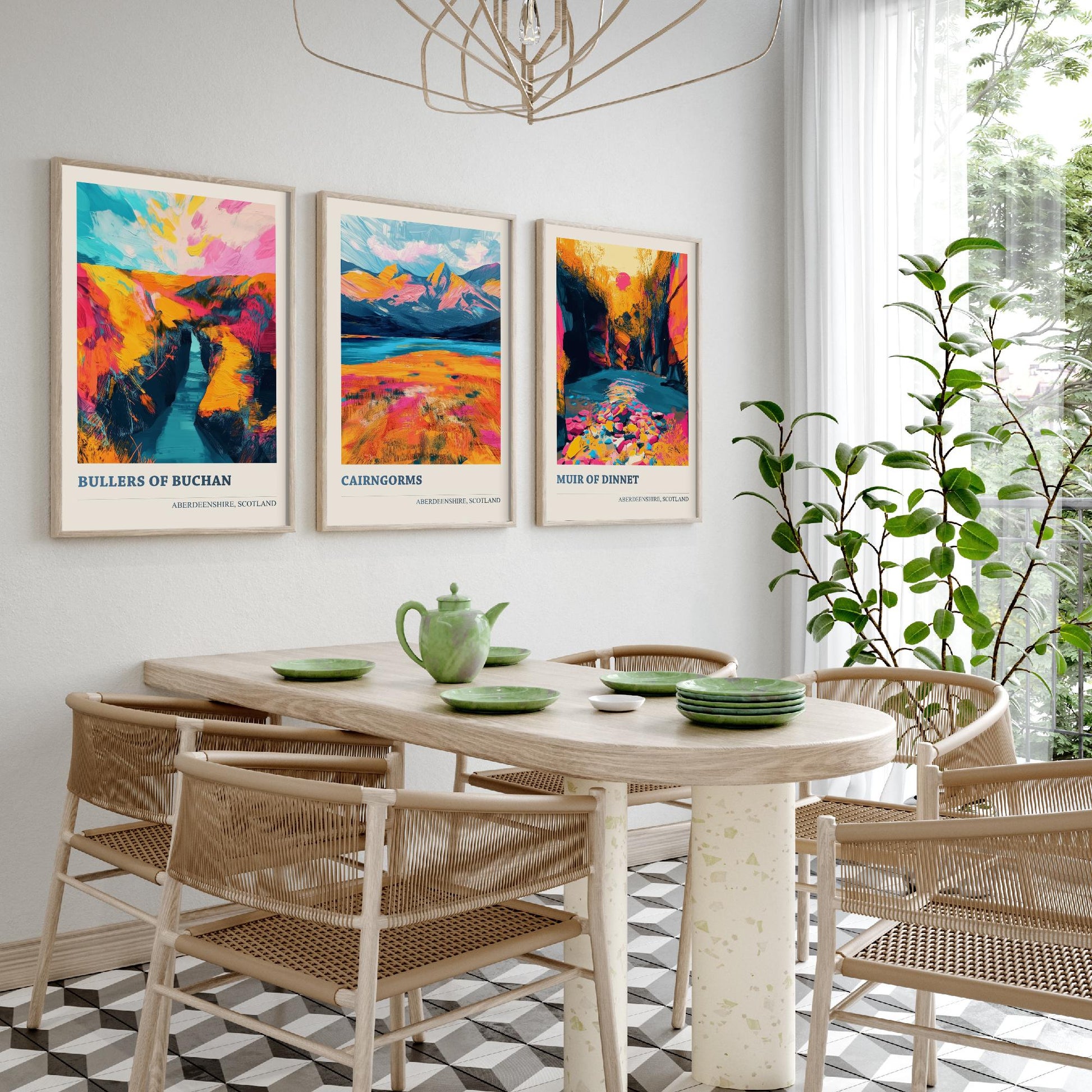 Aberdeenshire Scotland Set of Three Art Prints | Bullers of Buchan Cairngorms Muir of Dinnet | Vibrant Impasto Painting Poster