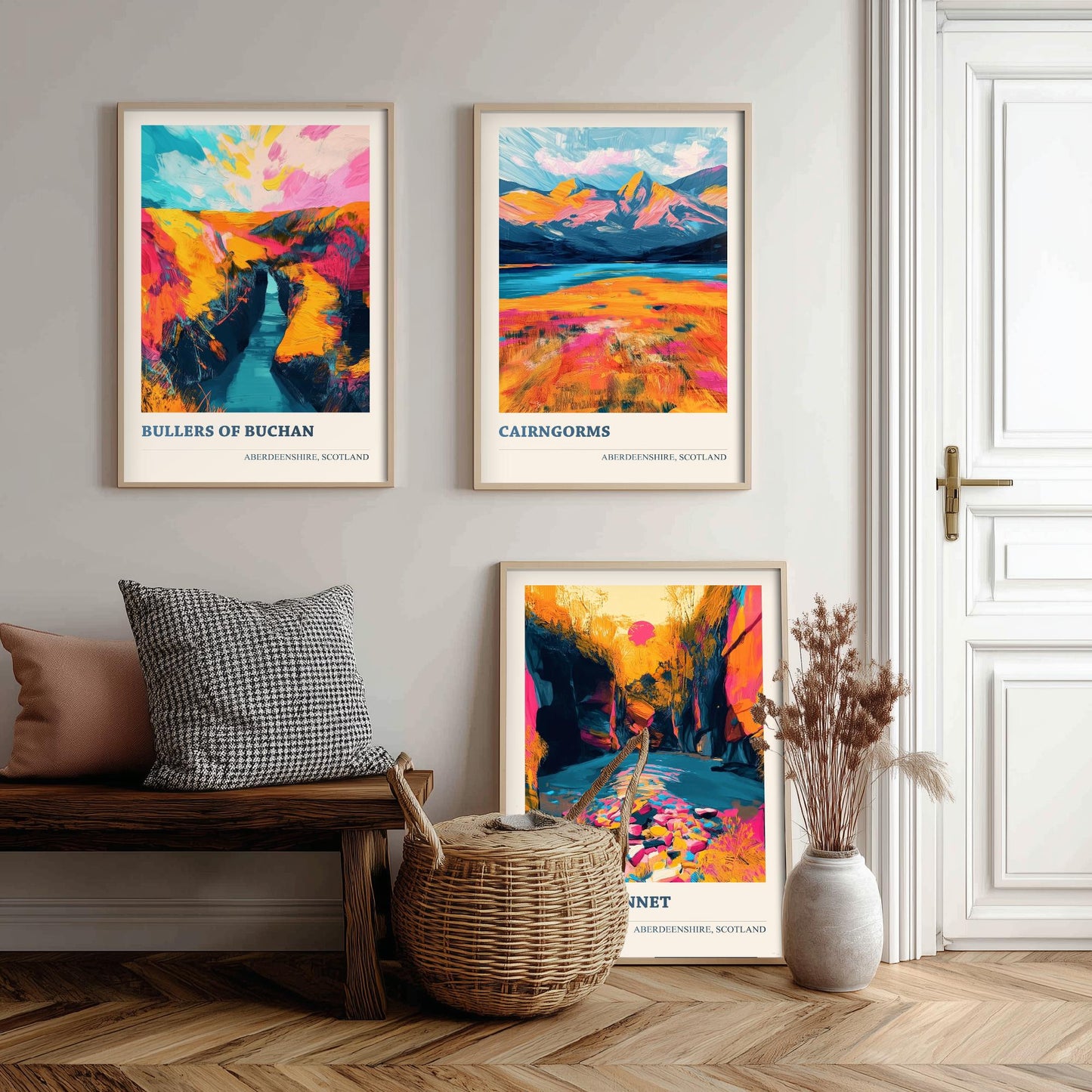 Aberdeenshire Scotland Set of Three Art Prints | Bullers of Buchan Cairngorms Muir of Dinnet | Vibrant Impasto Painting Poster