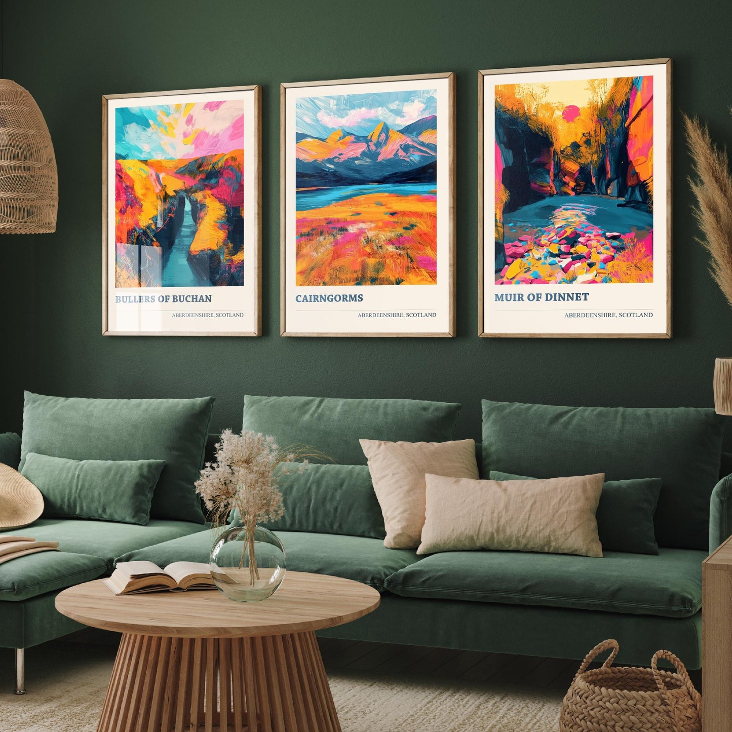 Aberdeenshire Scotland Set of Three Art Prints | Bullers of Buchan Cairngorms Muir of Dinnet | Vibrant Impasto Painting Poster