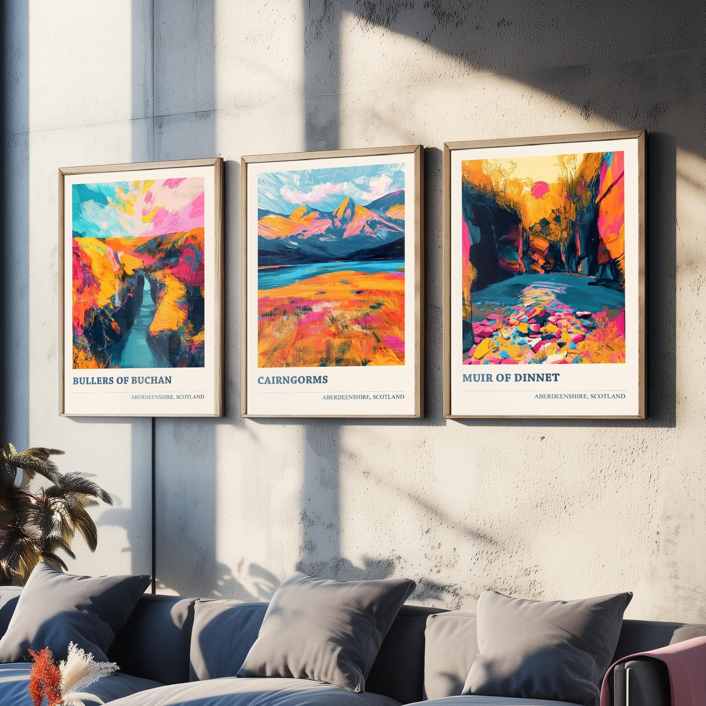 Aberdeenshire Scotland Set of Three Art Prints | Bullers of Buchan Cairngorms Muir of Dinnet | Vibrant Impasto Painting Poster