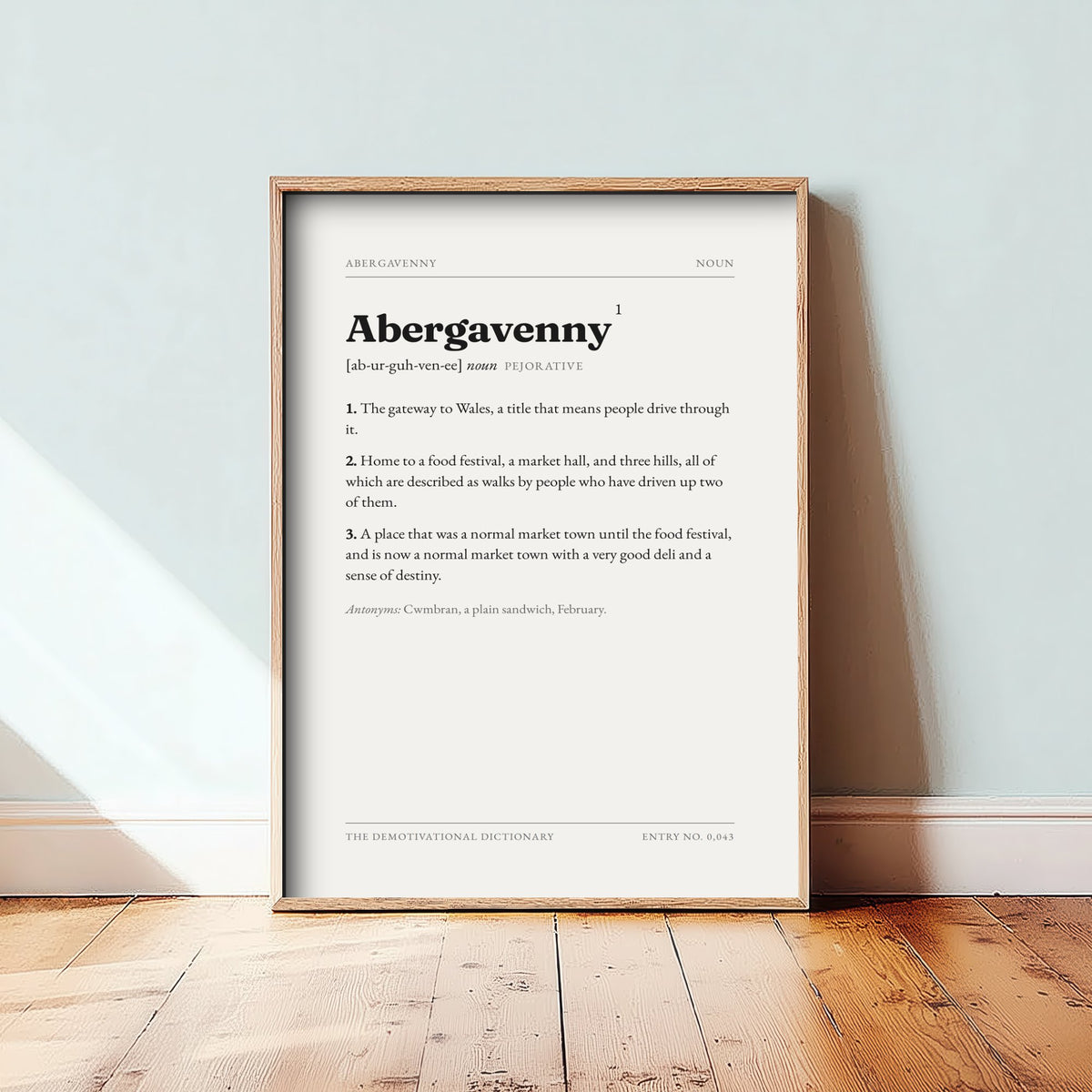 Abergavenny Demotivational Dictionary Art Print - Funny Word Definition Poster - South Wales Typography Entry 0,043