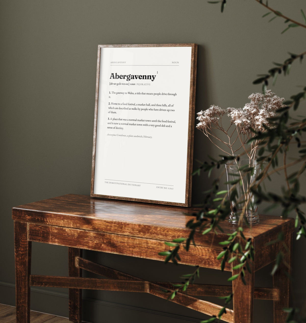 Abergavenny Demotivational Dictionary Art Print - Funny Word Definition Poster - South Wales Typography Entry 0,043