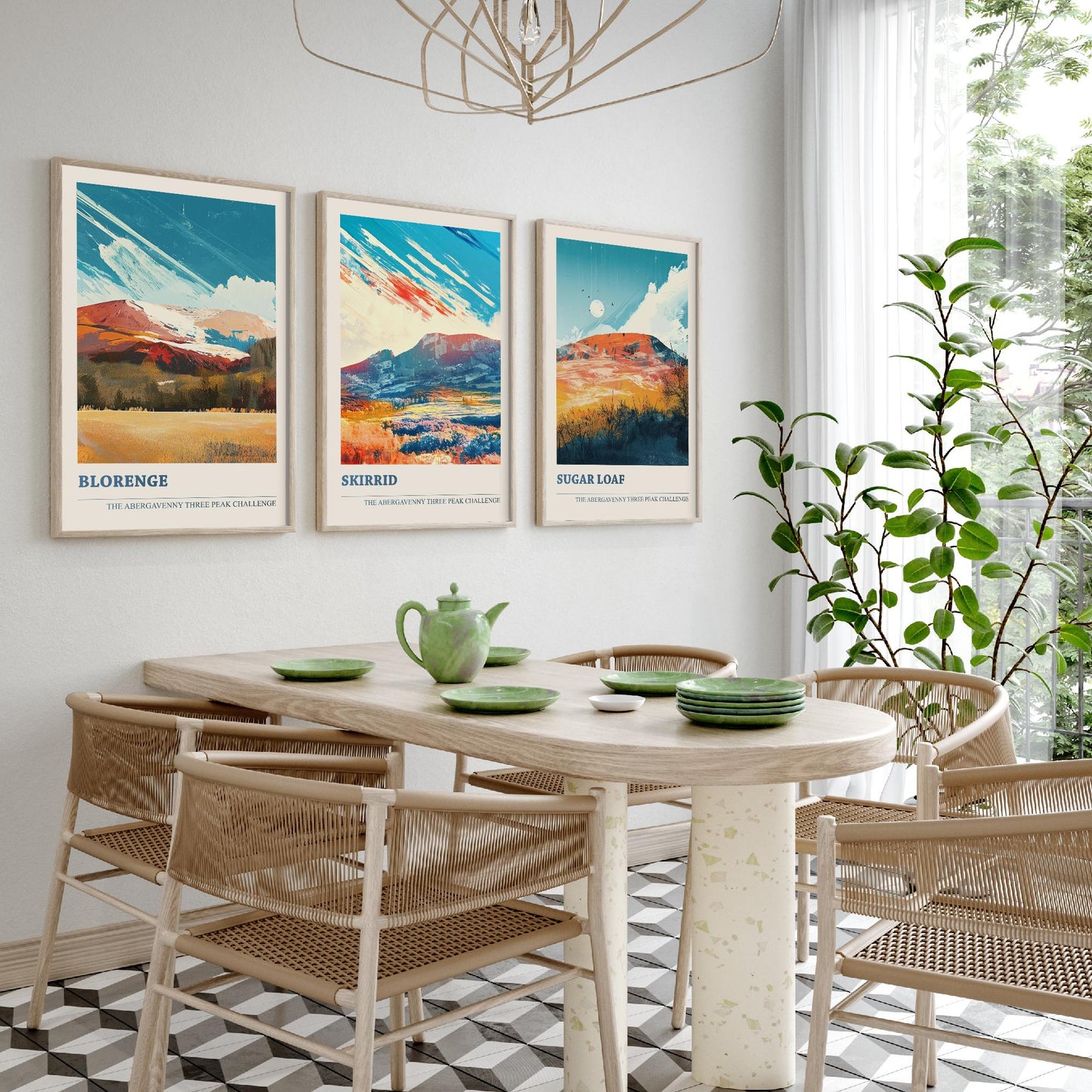 Abergavenny Three Peak Challenge Set of Three Art Prints - Blorenge, Skirrid, Sugar Loaf - Arctic Energy Welsh Mountain Poster Painting