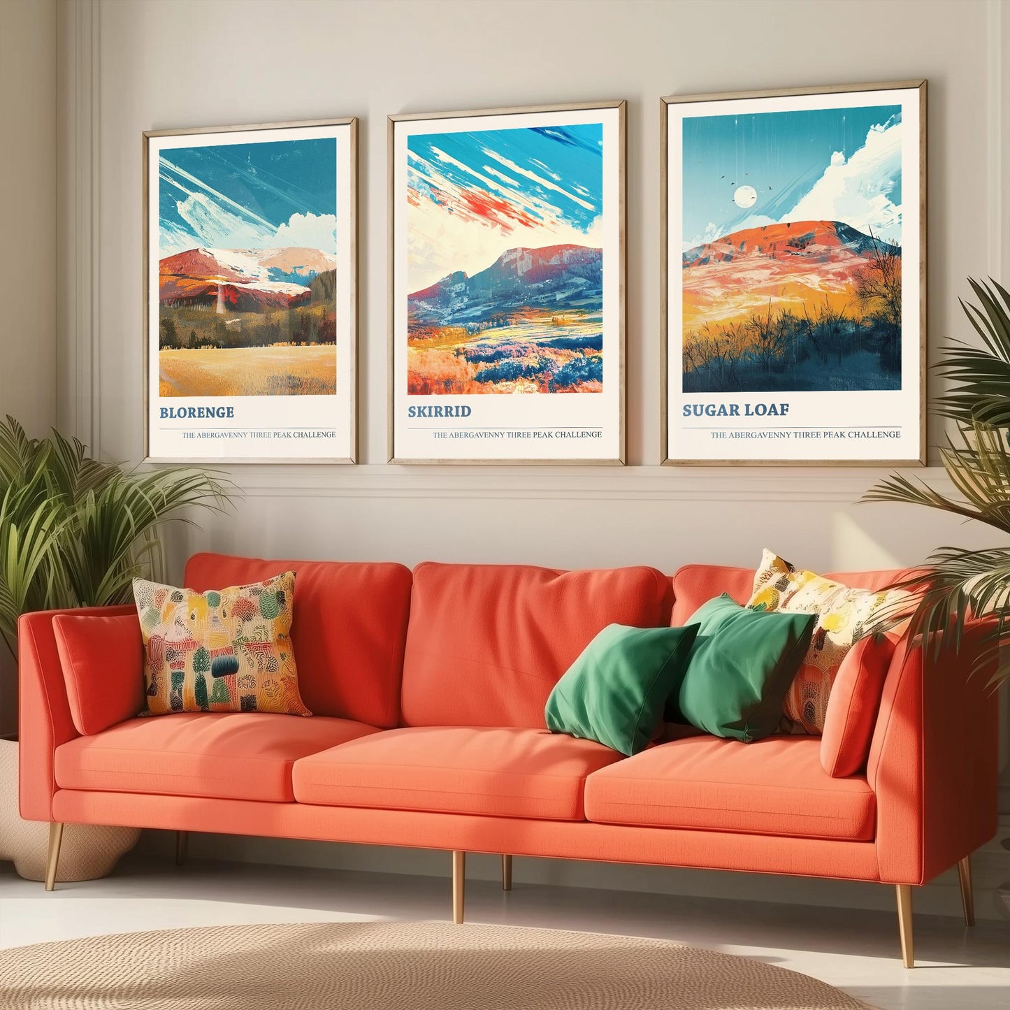 Abergavenny Three Peak Challenge Set of Three Art Prints - Blorenge, Skirrid, Sugar Loaf - Arctic Energy Welsh Mountain Poster Painting