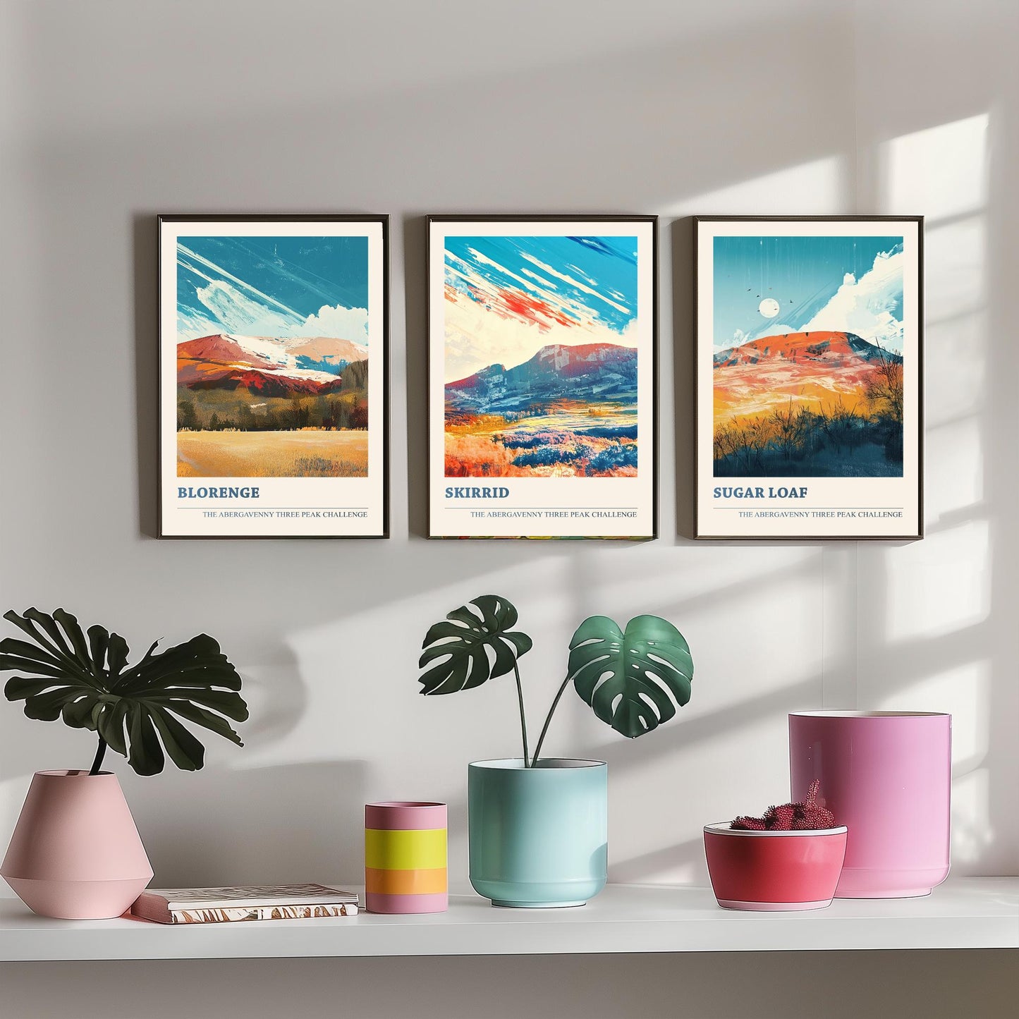Abergavenny Three Peak Challenge Set of Three Art Prints - Blorenge, Skirrid, Sugar Loaf - Arctic Energy Welsh Mountain Poster Painting