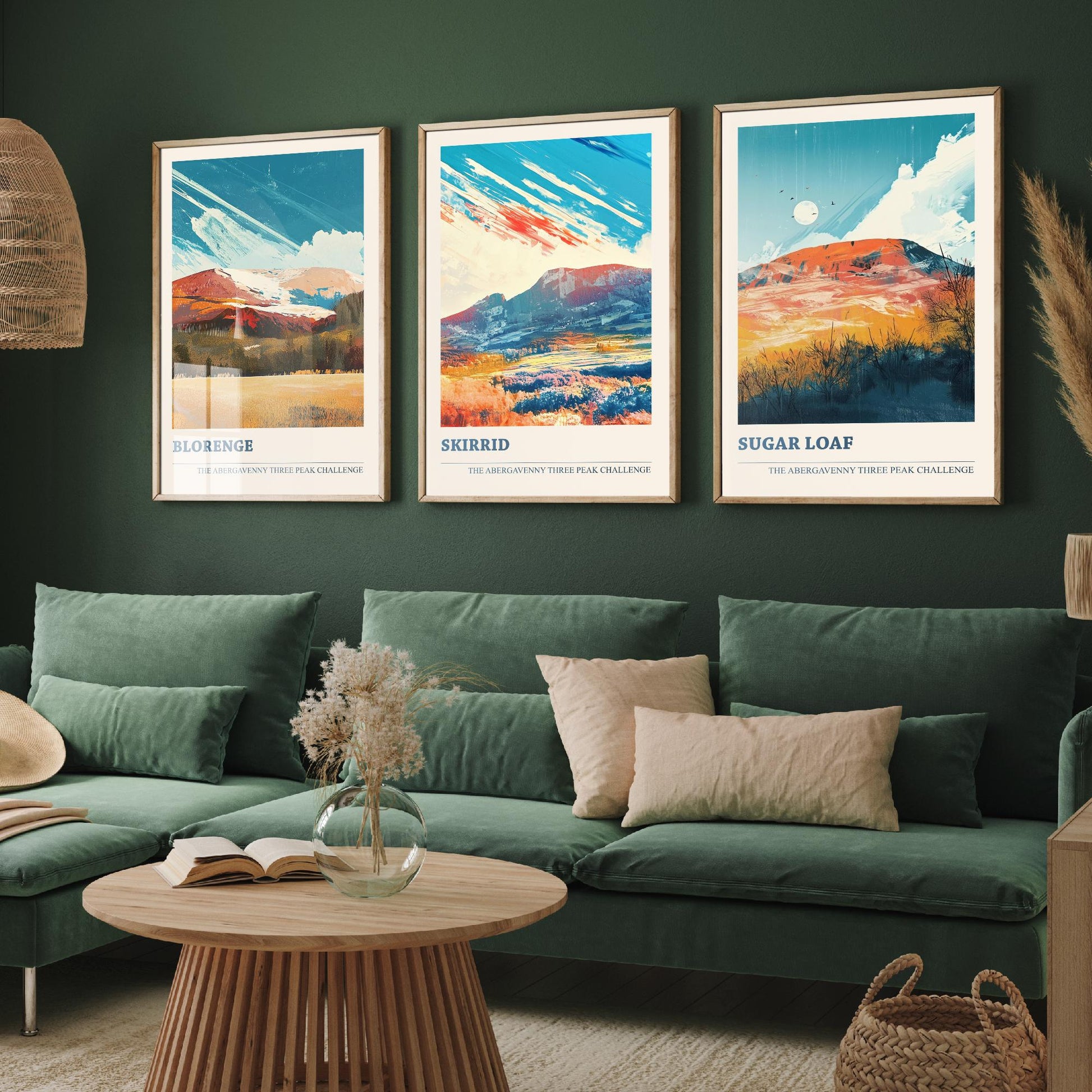 Abergavenny Three Peak Challenge Set of Three Art Prints - Blorenge, Skirrid, Sugar Loaf - Arctic Energy Welsh Mountain Poster Painting