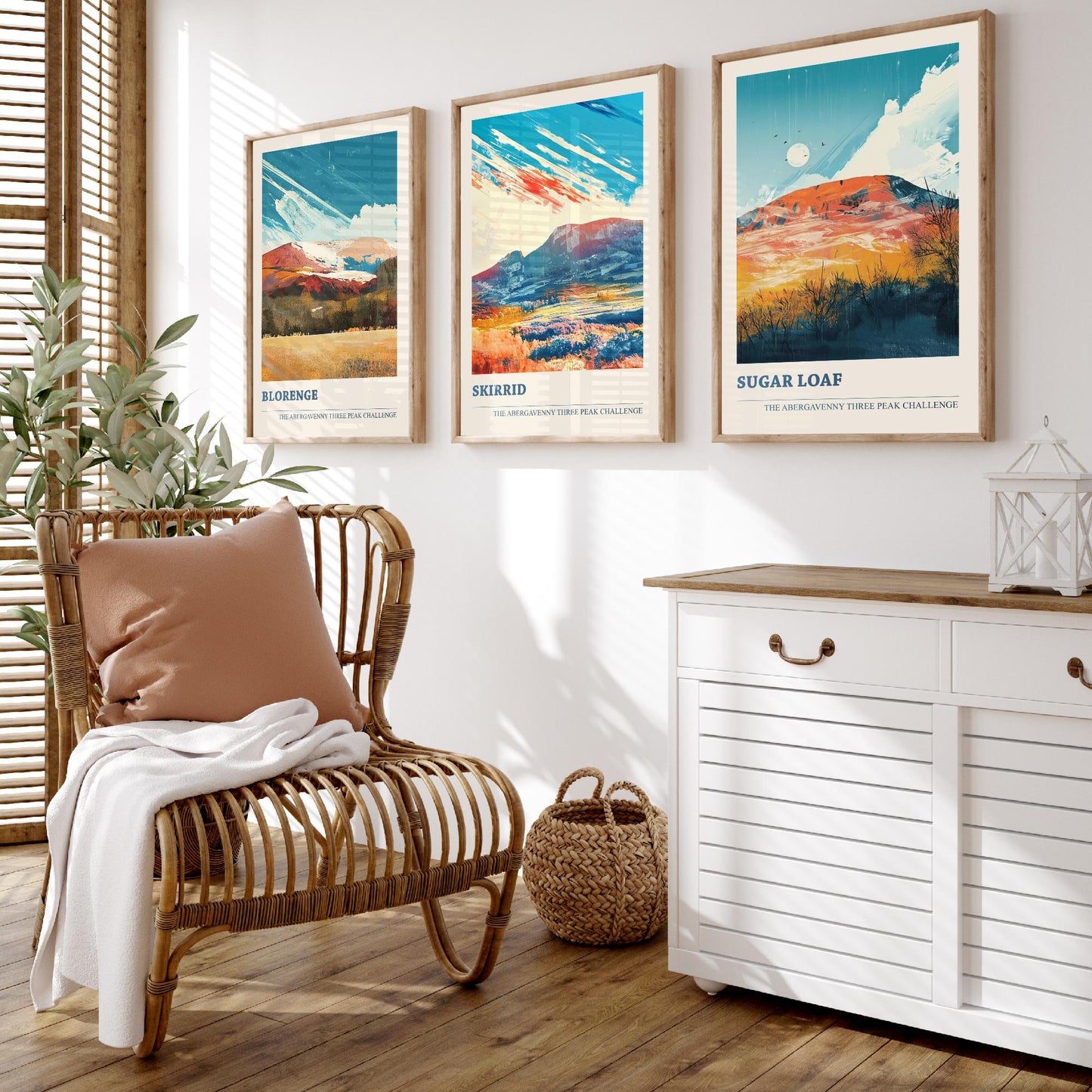 Abergavenny Three Peak Challenge Set of Three Art Prints - Blorenge, Skirrid, Sugar Loaf - Arctic Energy Welsh Mountain Poster Painting
