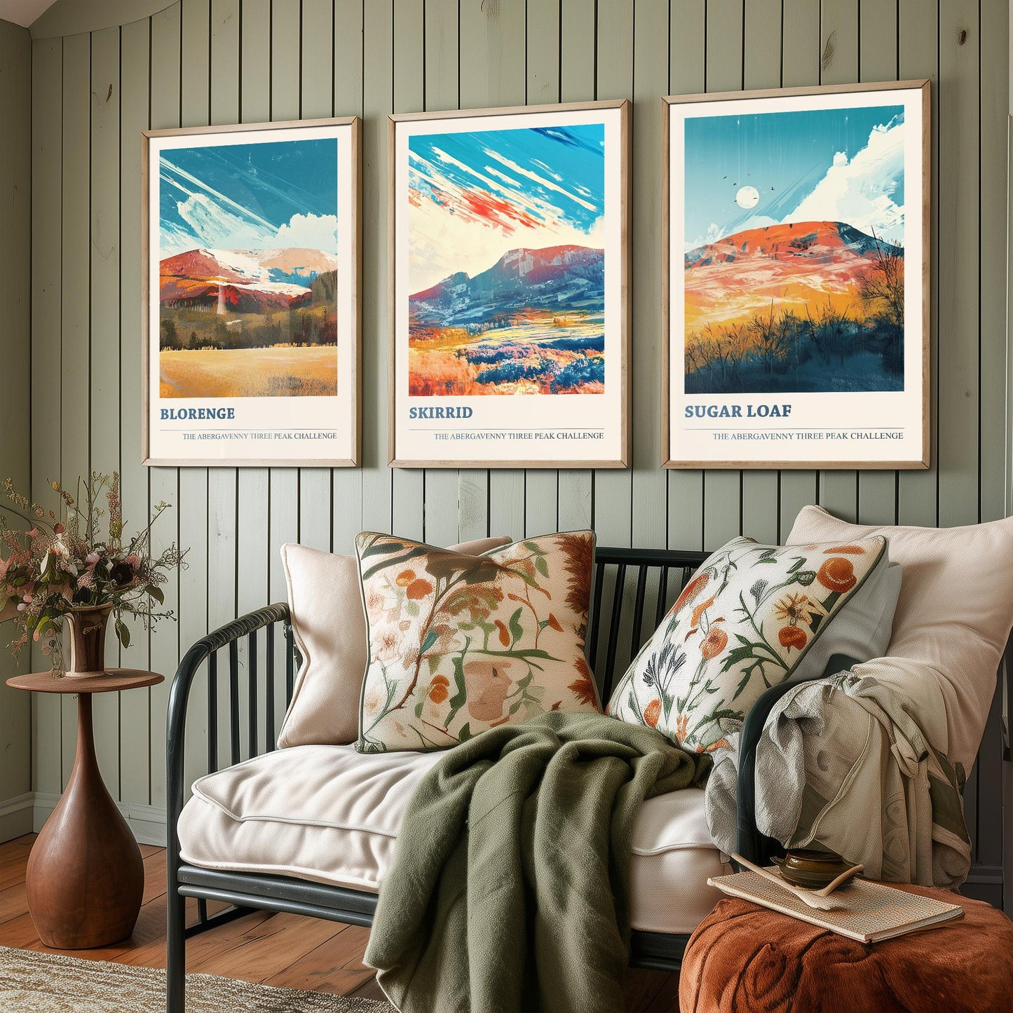 Abergavenny Three Peak Challenge Set of Three Art Prints - Blorenge, Skirrid, Sugar Loaf - Arctic Energy Welsh Mountain Poster Painting