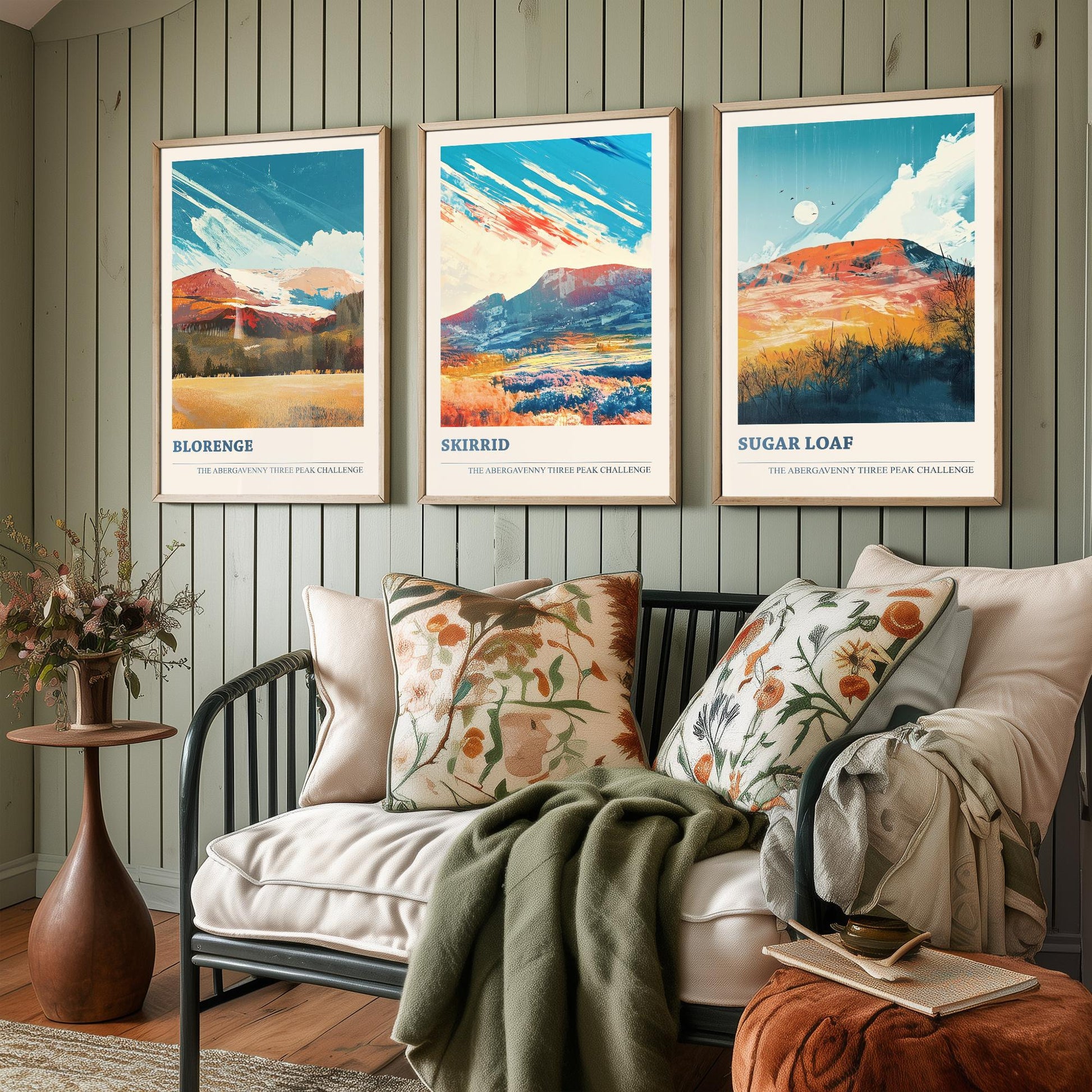 Abergavenny Three Peak Challenge Set of Three Art Prints - Blorenge, Skirrid, Sugar Loaf - Arctic Energy Welsh Mountain Poster Painting