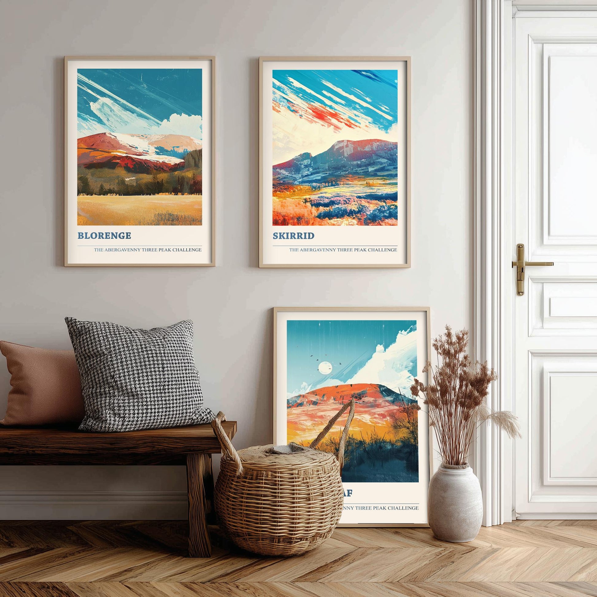 Abergavenny Three Peak Challenge Set of Three Art Prints - Blorenge, Skirrid, Sugar Loaf - Arctic Energy Welsh Mountain Poster Painting