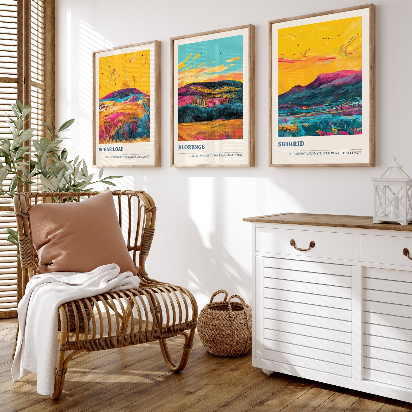 Abergavenny Three Peaks Set of Three Art Prints - Sugar Loaf, Blorenge, Skirrid - Ludwig Flow Vivid Welsh Mountain Posters - Painting