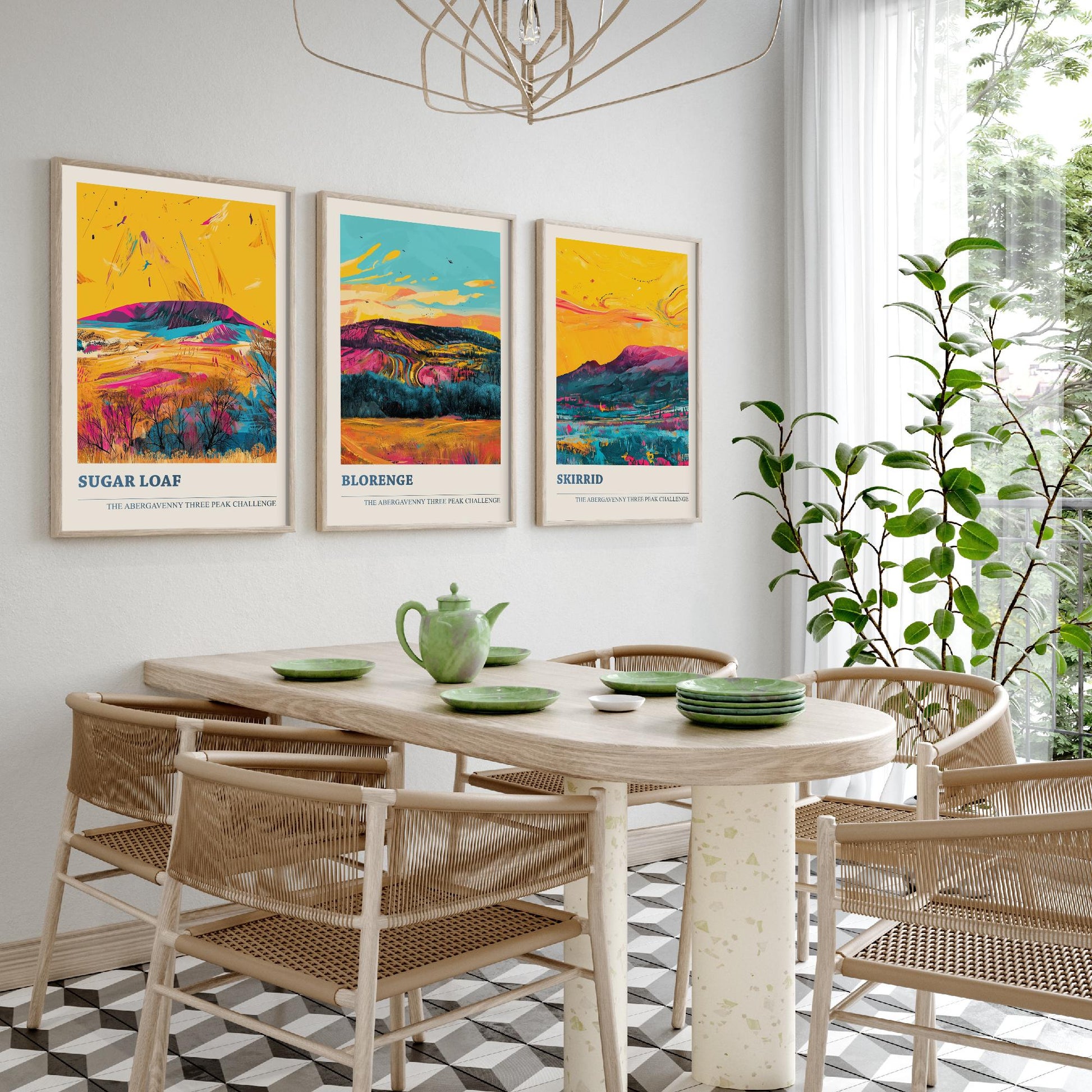 Abergavenny Three Peaks Set of Three Art Prints - Sugar Loaf, Blorenge, Skirrid - Ludwig Flow Vivid Welsh Mountain Posters - Painting