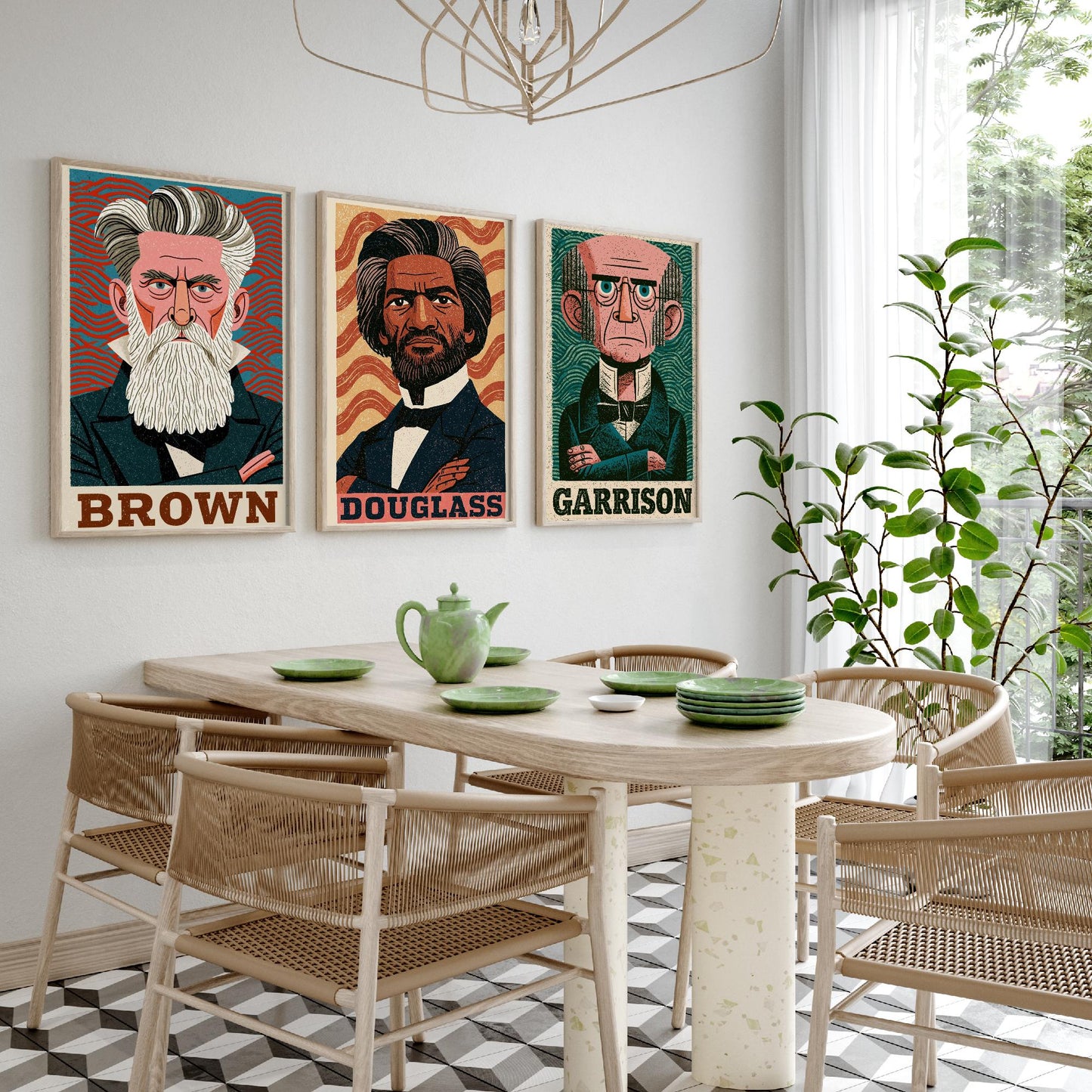 Abolitionists Set of Three Art Prints - John Brown, Frederick Douglass, William Lloyd Garrison - History Poster Illustration Gift