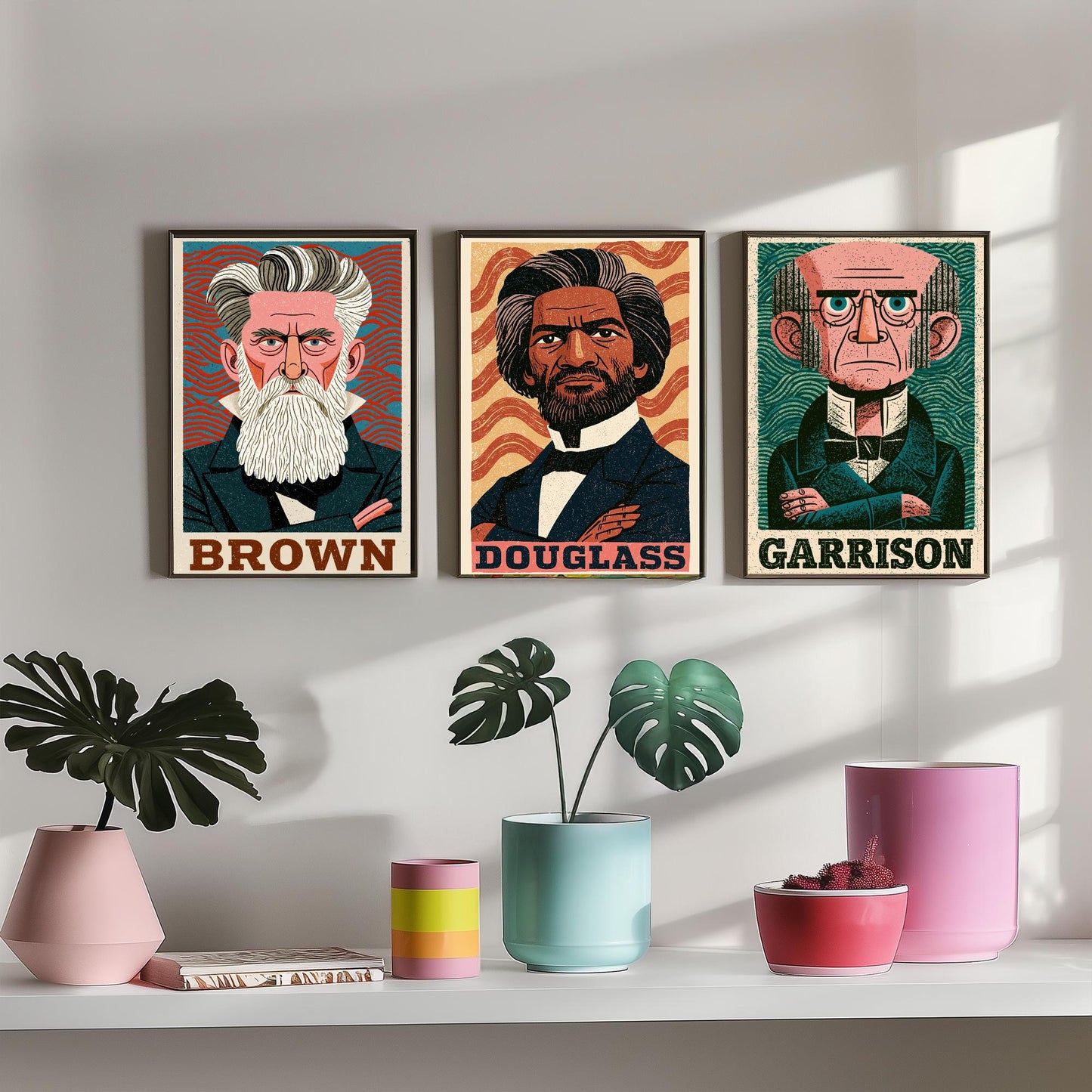 Abolitionists Set of Three Art Prints - John Brown, Frederick Douglass, William Lloyd Garrison - History Poster Illustration Gift