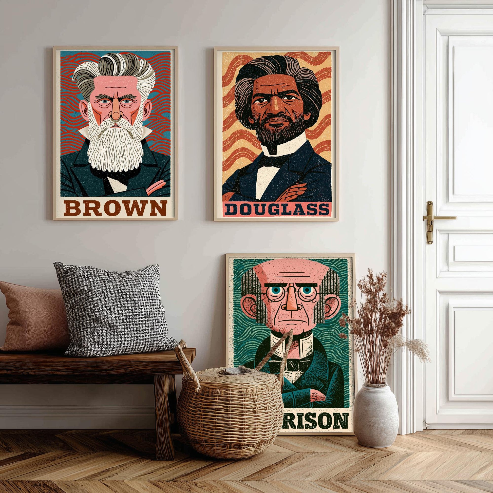 Abolitionists Set of Three Art Prints - John Brown, Frederick Douglass, William Lloyd Garrison - History Poster Illustration Gift