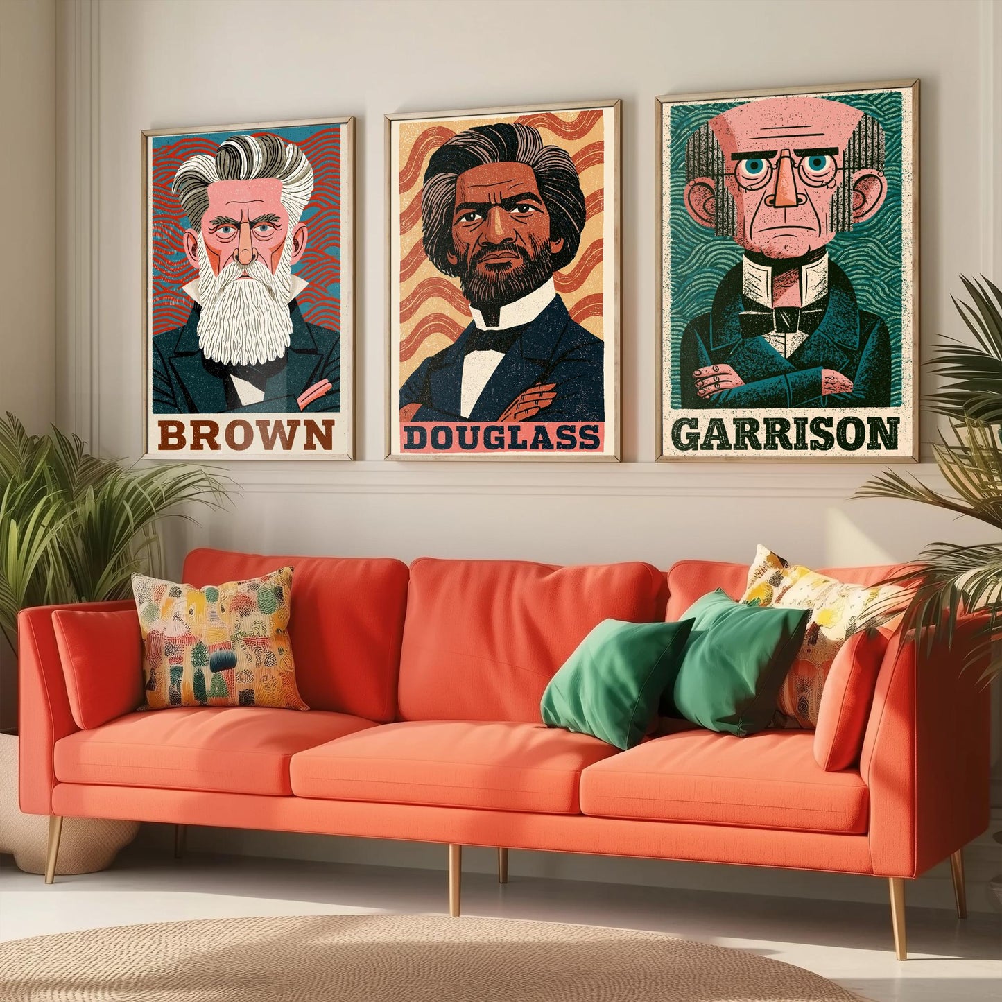 Abolitionists Set of Three Art Prints - John Brown, Frederick Douglass, William Lloyd Garrison - History Poster Illustration Gift