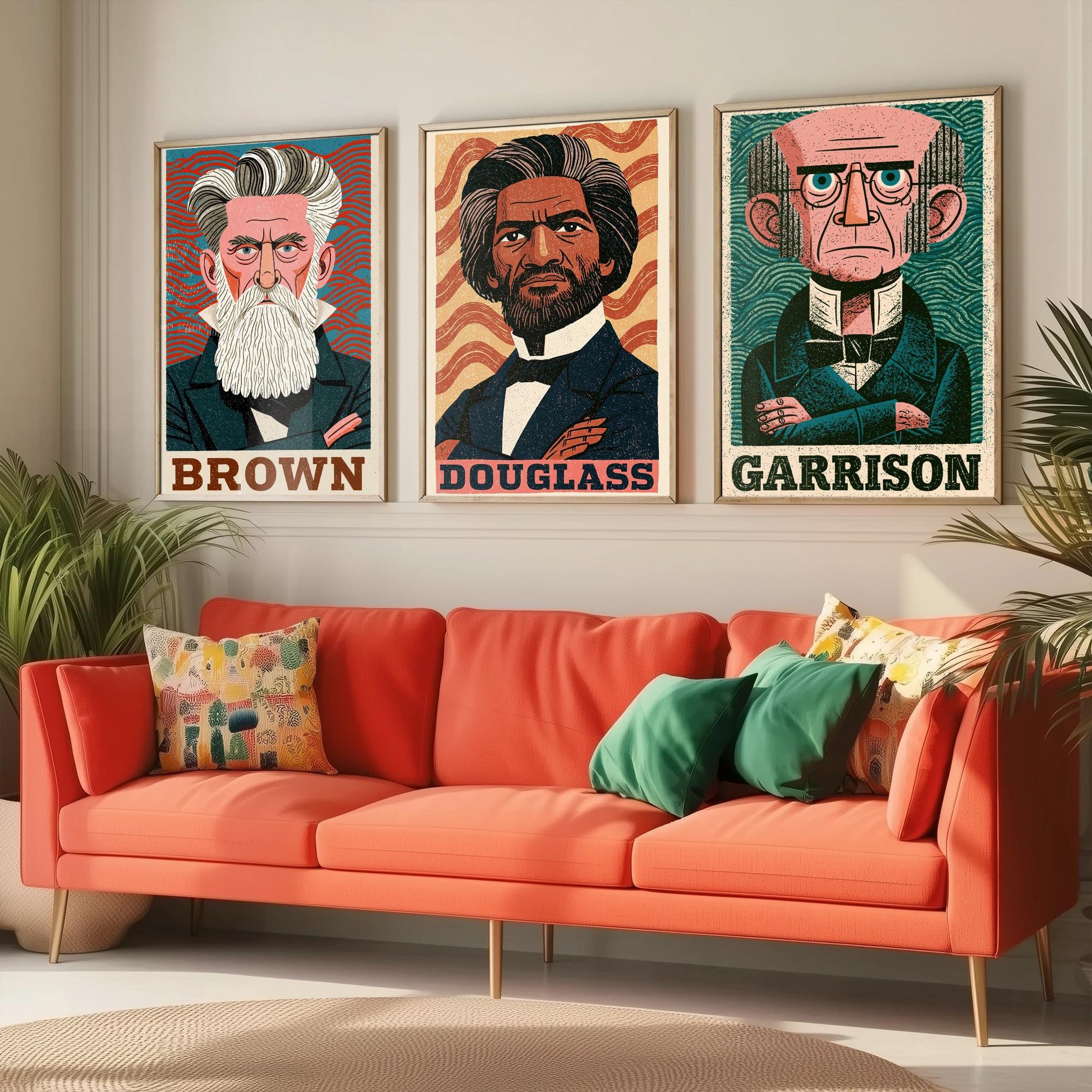 Abolitionists Set of Three Art Prints - John Brown, Frederick Douglass, William Lloyd Garrison - History Poster Illustration Gift