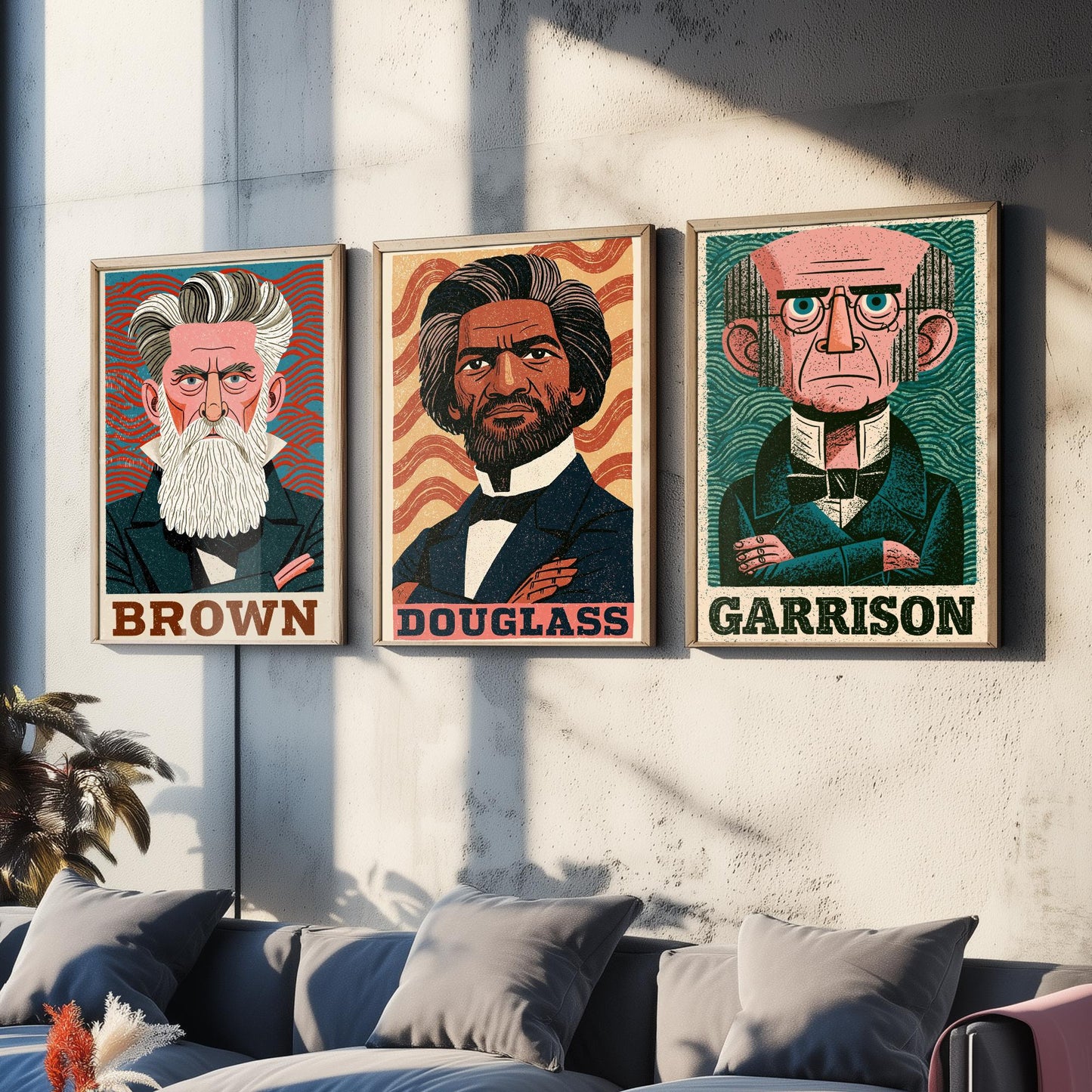 Abolitionists Set of Three Art Prints - John Brown, Frederick Douglass, William Lloyd Garrison - History Poster Illustration Gift